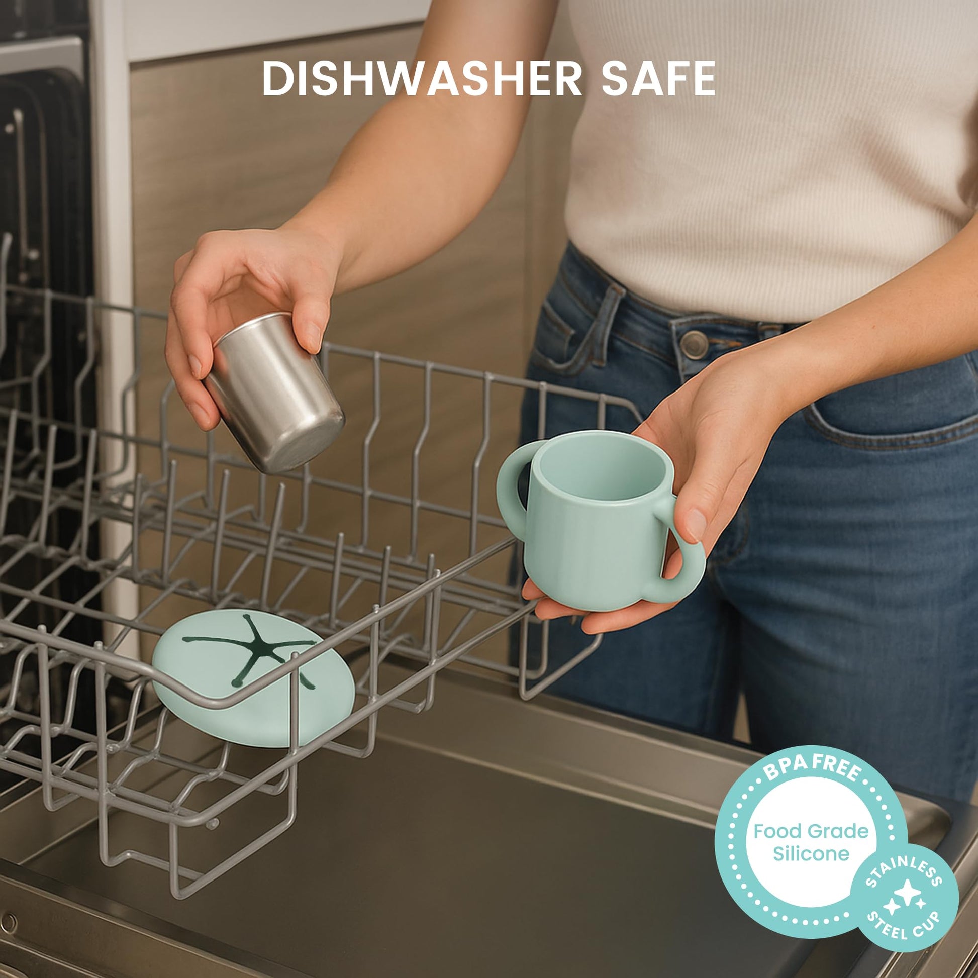 Lulyboo - Taza de aperitivos de acero inoxidable con asas resistente a derrames para niños pequeños