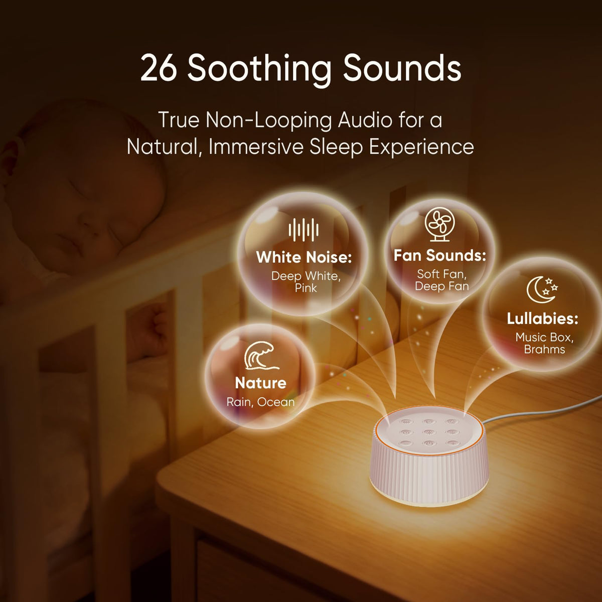 KIPCUSH Sleep Sound Machine, Rechargeable, Portable White Noise Machine, Suit for Wired Headphone, 20 Natural Soothing Sounds, Timer, Sound Machine for Baby, Adults. (White)