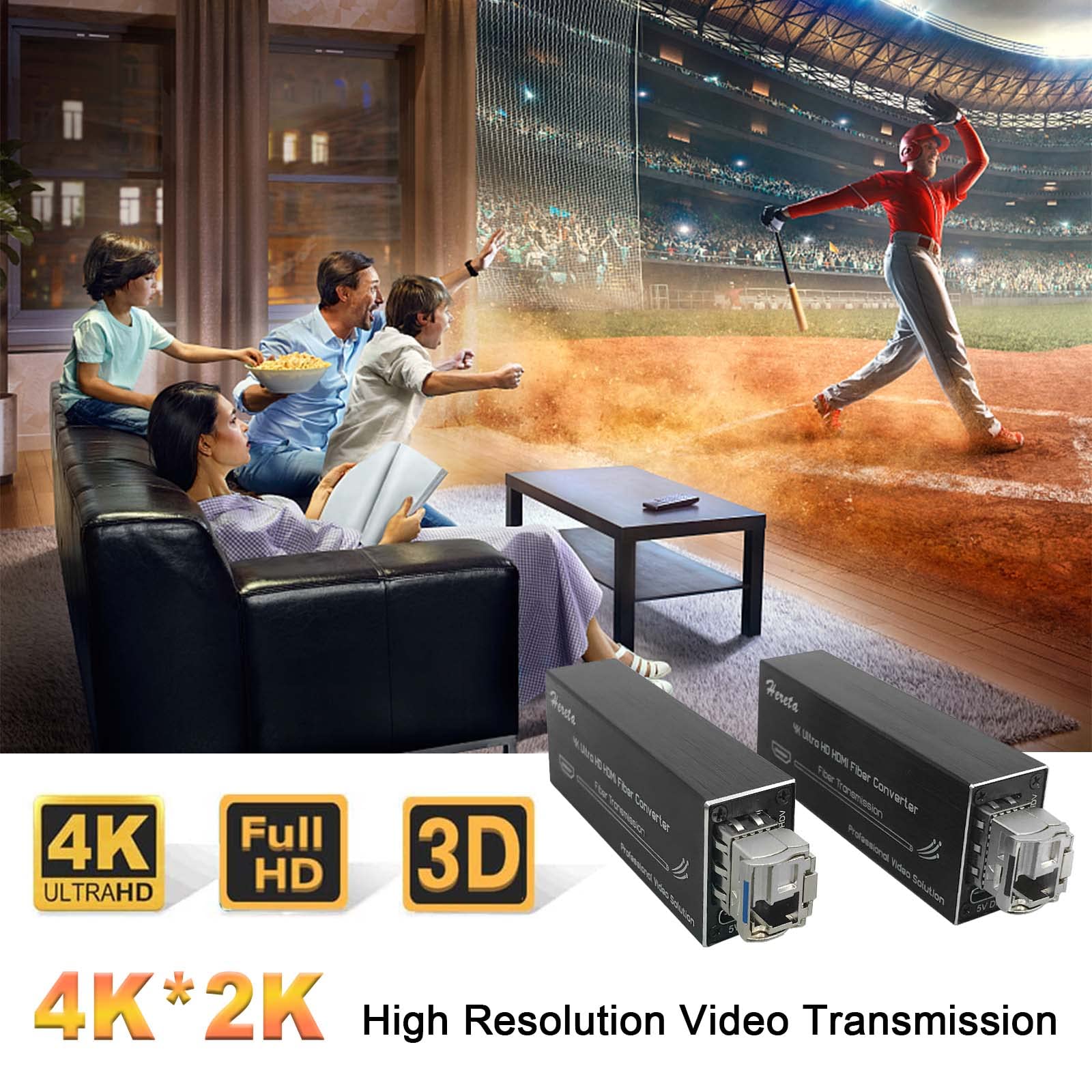 Hereta Extensor de fibra HDMI 4K con módulo SFP (puerto LC) Mini transceptor óptico sobre fibra monomodo - sin comprimir, sin pérdidas, sin latencia, velocidad de datos de video de hasta 10.3Gbps