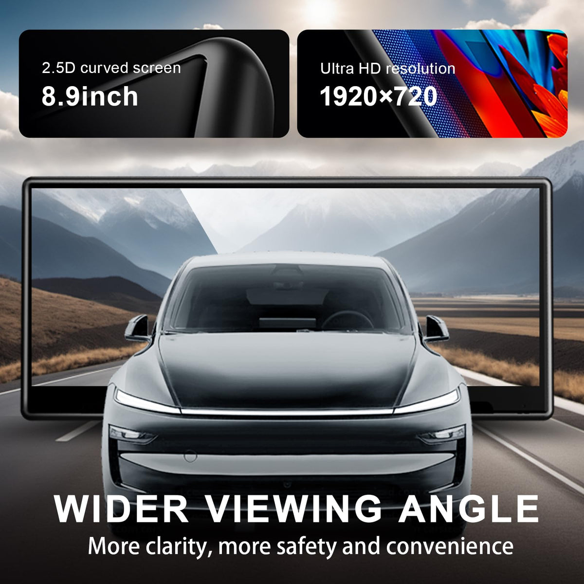 Pantalla Heads Up Display Tlyard para Tesla Model Y Model 3 8.9 Pulgadas HD con CarPlay y Android Auto OTA Actualizaciones