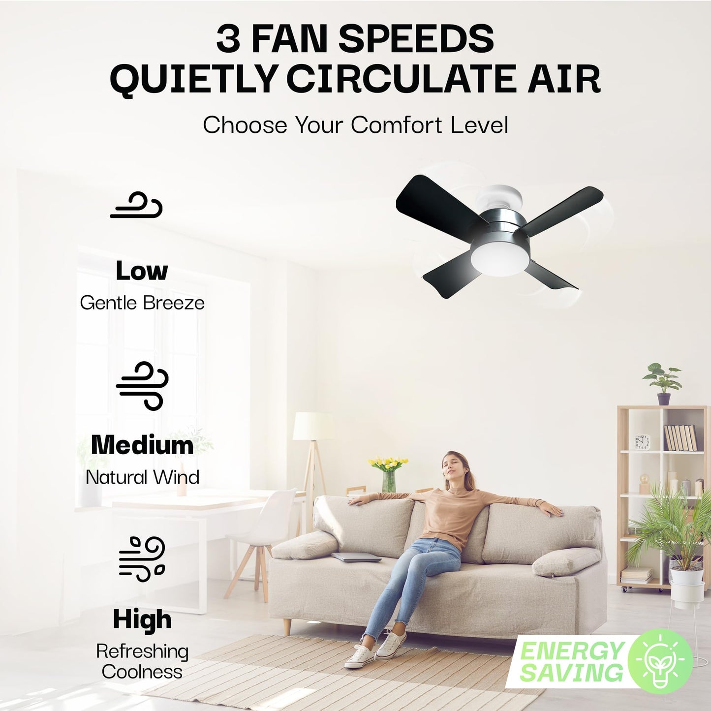 Bell + Howell - Ventilador de techo con socket, con luces led y control remoto, repuesto de foco, para dormitorio, cocina, sala, 1000 lúmenes, 5000 Kelvins, negro