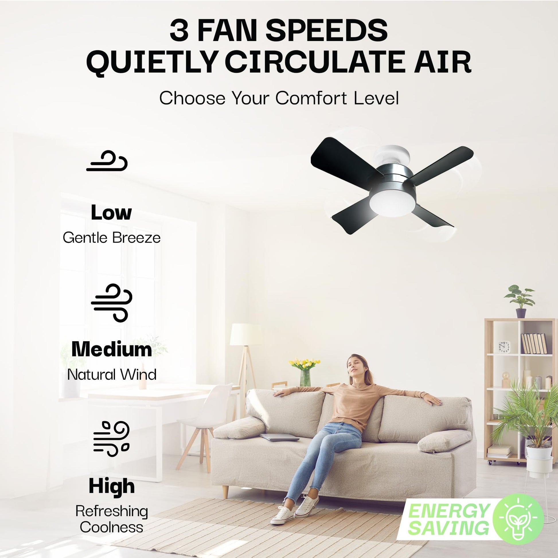 Bell + Howell - Ventilador de techo con socket, con luces led y control remoto, repuesto de foco, para dormitorio, cocina, sala, 1000 lúmenes, 5000 Kelvins, negro