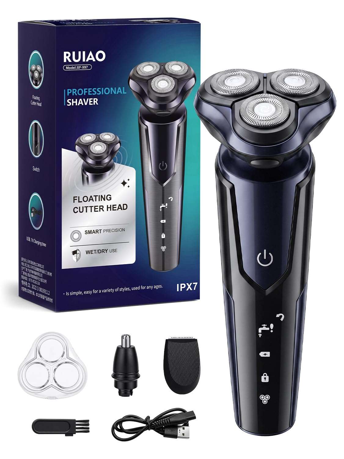 RUIAO Rasuradoras para Hombre 3 en 1 IPX7 Recargable USB Color Negro