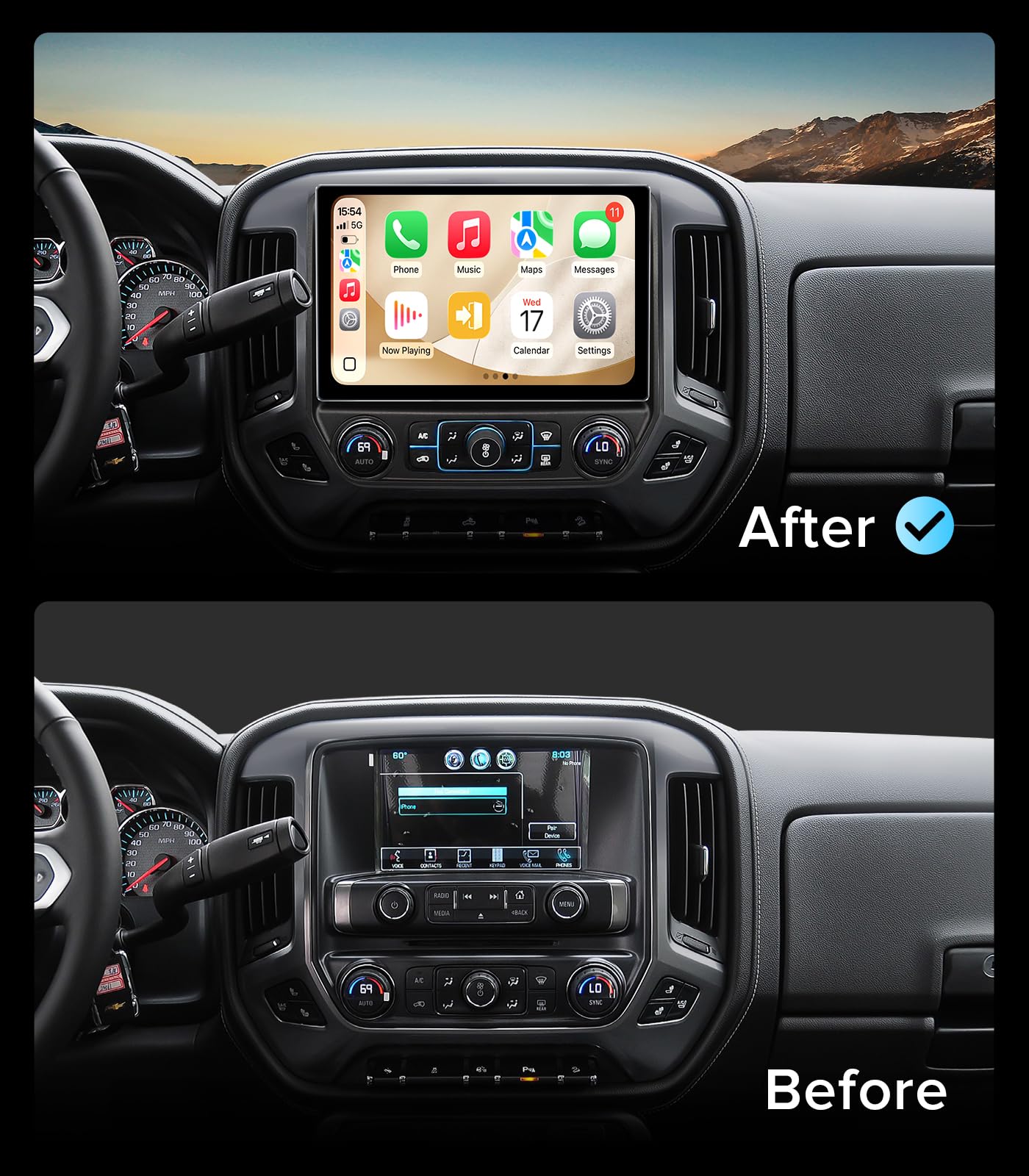 Radio de coche de 11.5 pulgadas para Chevy Silverado Radio GMC Sierra Stereo 2014-2018 con CarPlay inalámbrico y Android Auto/Android 13/5G WiFi/visualización táctil/FM/AM/4GB RAM + 64GB ROM (pulgadas