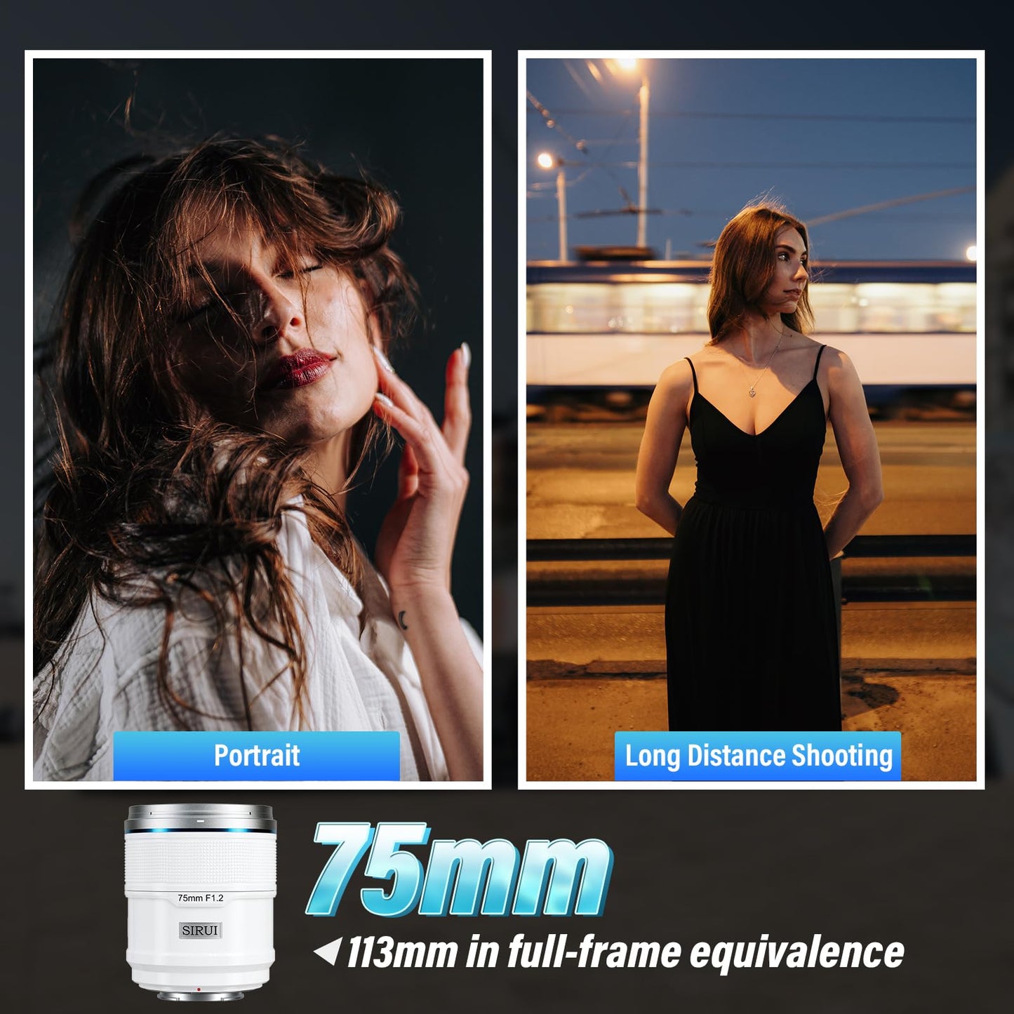 Sirui Sniper - Lente de Enfoque automático de 75 mm, teleobjetivo F1.2 APS-C para cámara A5 A6 A7 FX A9 ZV-E Series (Montaje E, Blanco)