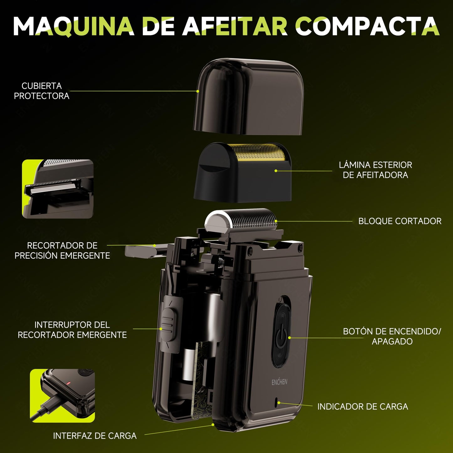 Afeitadora Eléctrica para Hombre, Mini Rasuradora Afeitadora de Precisión Recargable por USB, 7000 Rpm, Ideal Para Viajes