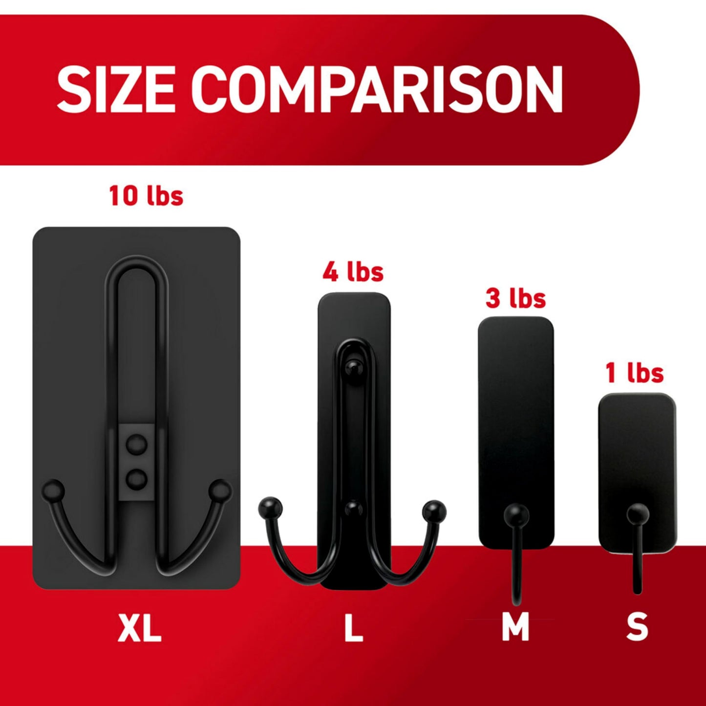 Command XL - Gancho Triple Negro Mate, 1 Gancho, 3 Tiras, Ganchos de Pared para Colgar sin daños con Tiras Adhesivas, Ganchos de Pared sin Herramientas para Colgar Decoraciones en Espacios Vivos