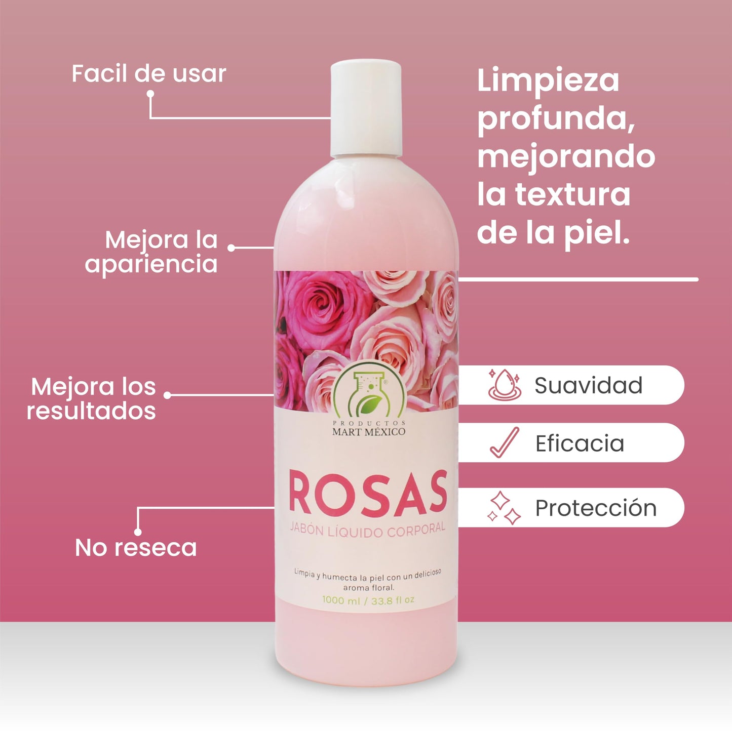 Jabón Líquido De Rosas Corporal 1 Litro Productos Mart Mexico