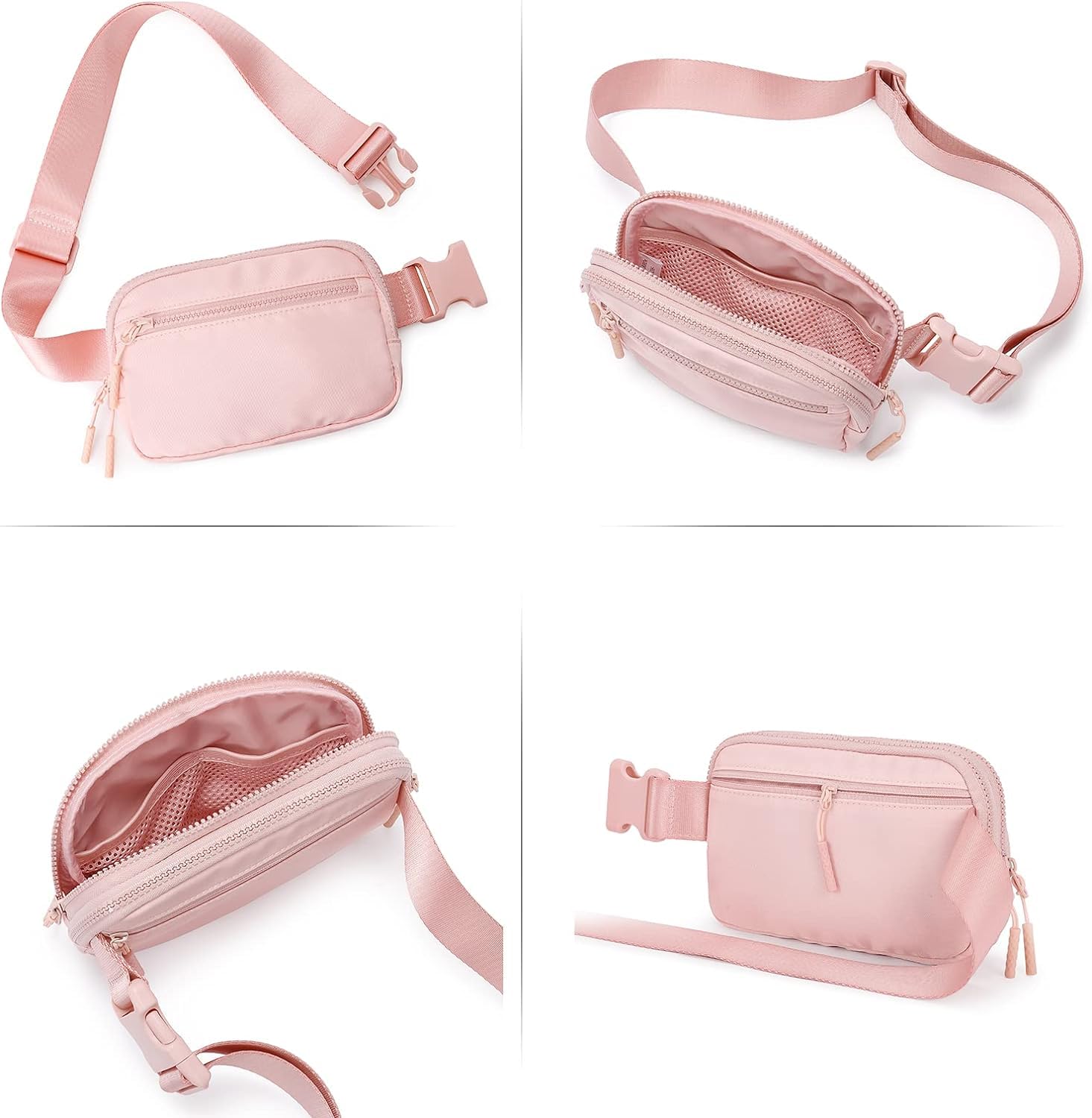 CXJYSD Riñonera de moda casual para hombres y mujeres,correa de hombro ajustable multifuncional,bolso cruzado con 4 bolsillos con cremallera, adecuado para hacer ejercicio,correr (rosa-02)
