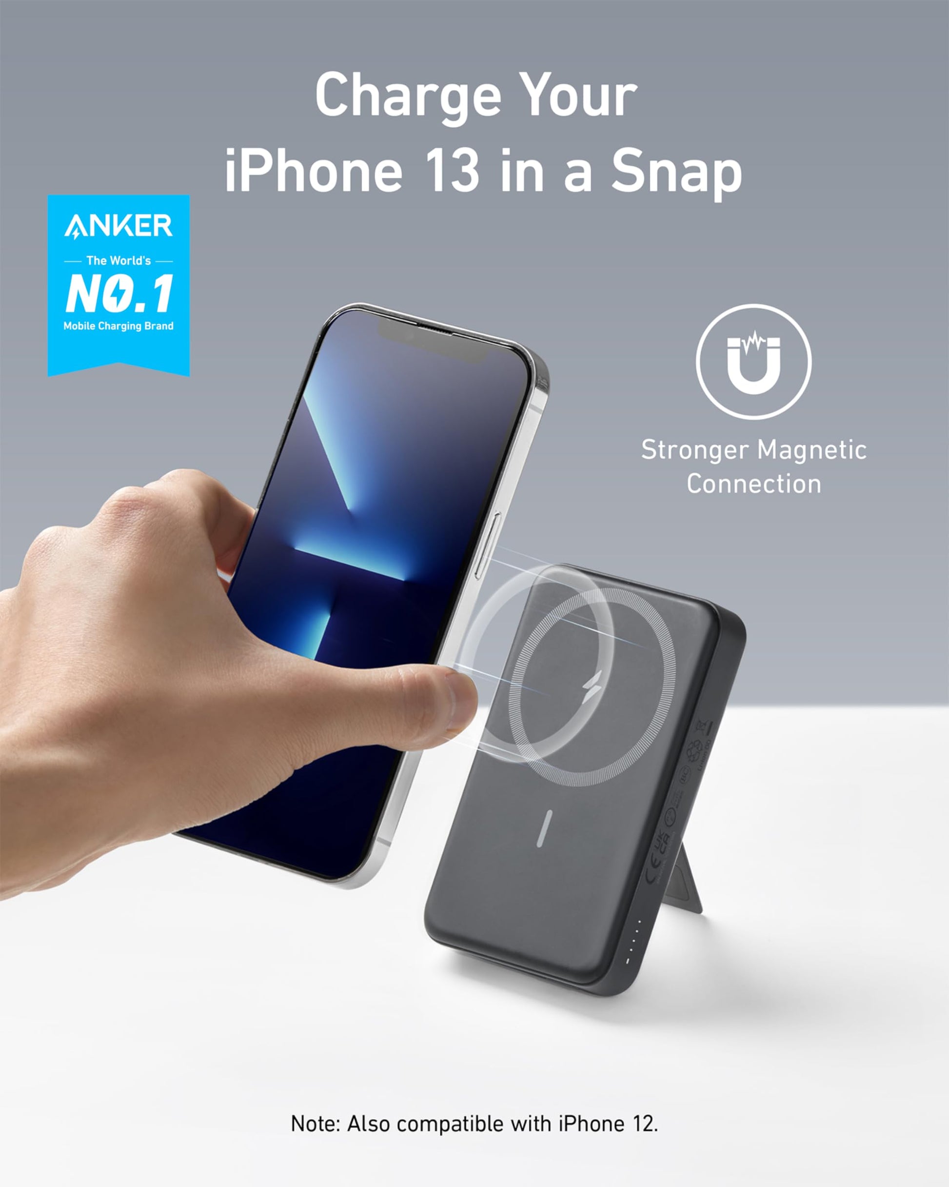 Batería Magnética Anker Negra Cargador Inalámbrico Plegable 10000 mAh para iPhone 14/13 Series