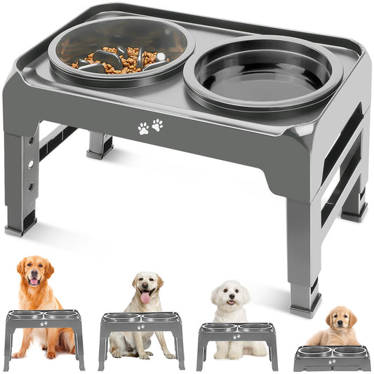 COMESOON Cuencos elevados de alimentación lenta para perros 4 cuencos elevados 2 en 1 de altura ajustable para alimentos y agua comedero antideslizante para perros medianos y grandes se ajusta a 3.7