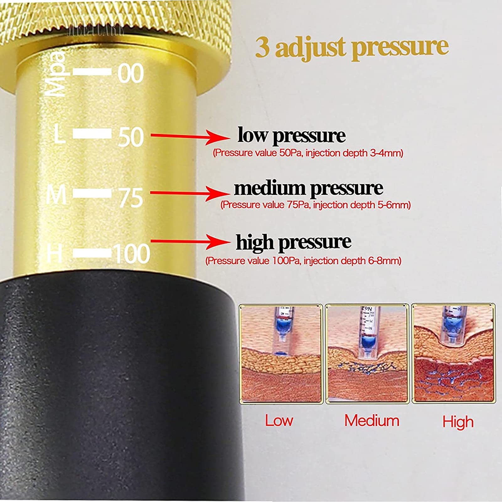Bolígrafo hialurón de 0,5 ml, nebulizador ajustable de 3 etapas para el cuidado de la piel, para eliminación de arrugas y engrosamiento de los labios