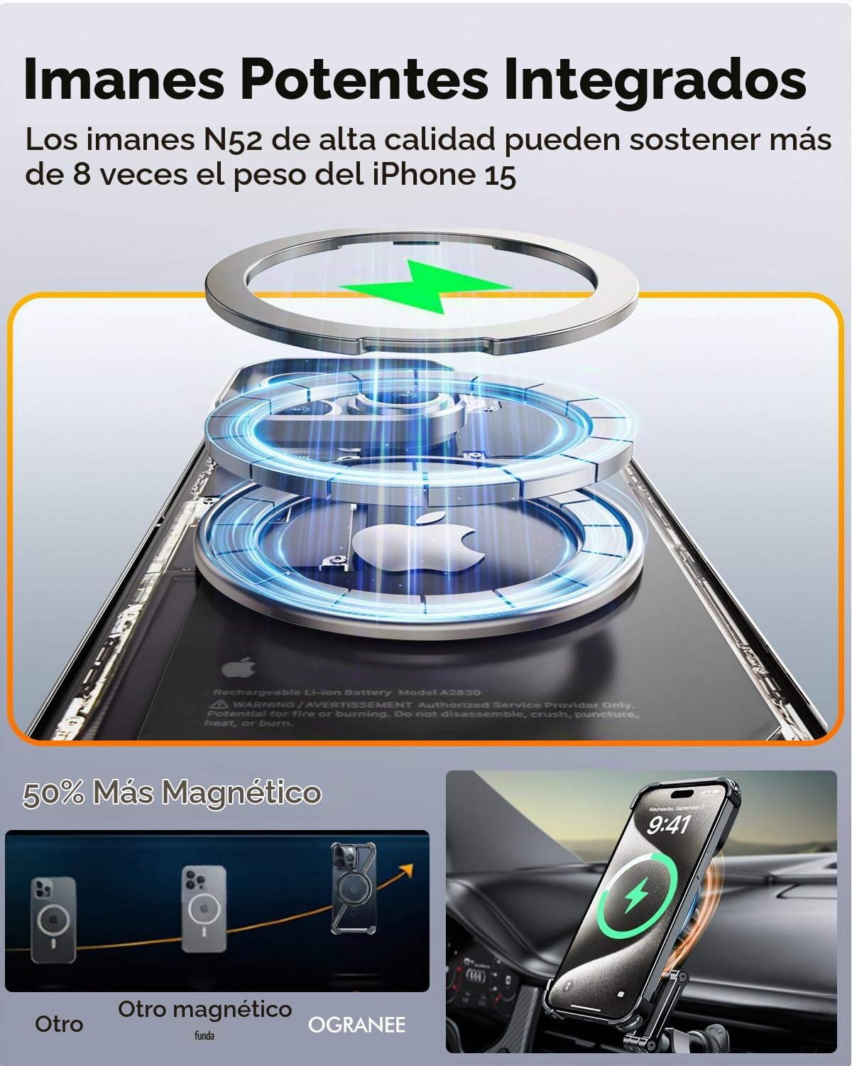 Funda para iPhone 14 Pro OGRANEE Z Negro Soporte Magnético Giratorio 360° Ultrafina y Dura