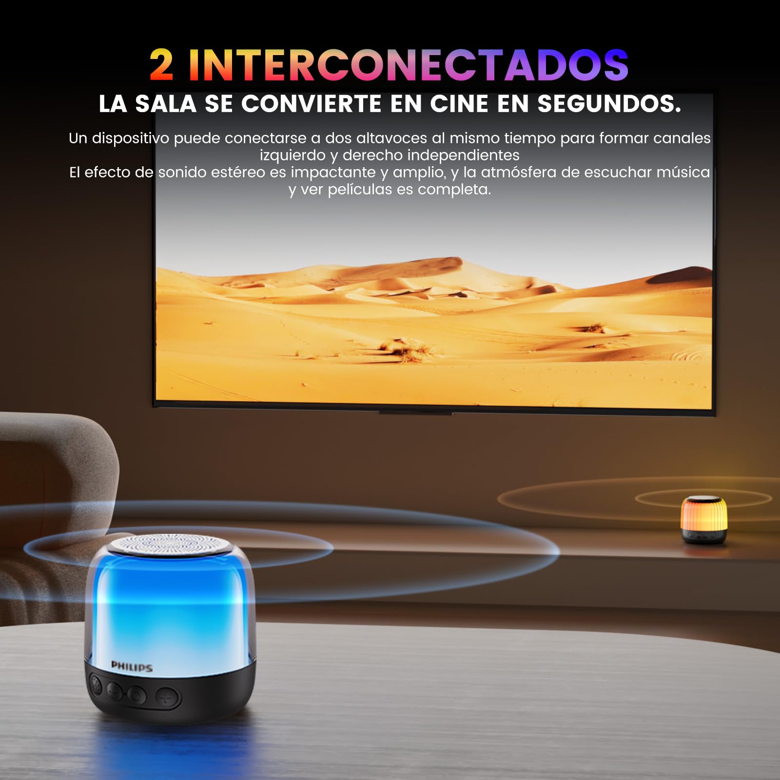 PHILIPS Bocina Bluetooth Portátil, Varias Luces RGB, Bluetooth 5.3 Altavoz Inalámbrico, Sonido Estéreo HD, Bajos Profundos1200Mah Tiempo de Espera Ultralargo, Admite TF/Emparejamiento Dual TWS