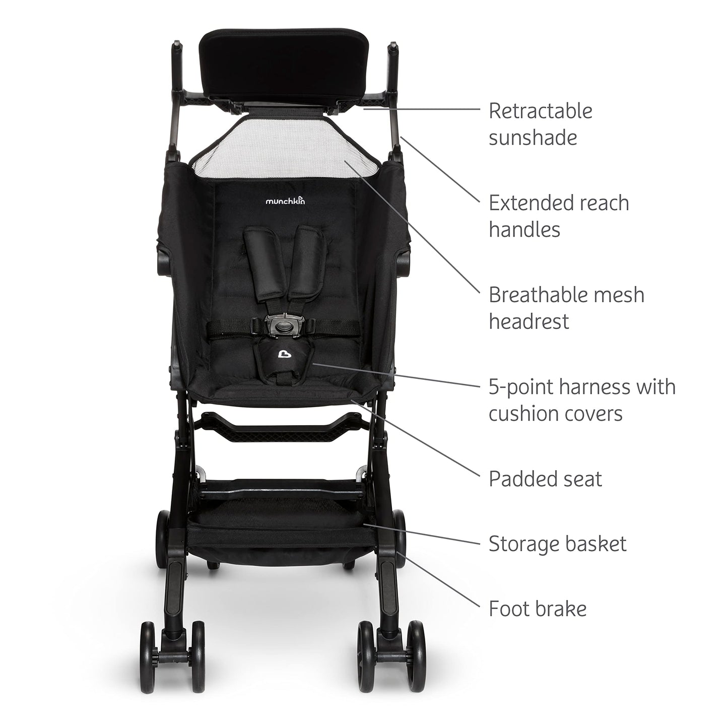Carriola Munchkin Sparrow Negro Ultra Compacto Ligero para Bebés y Niños Pequeños