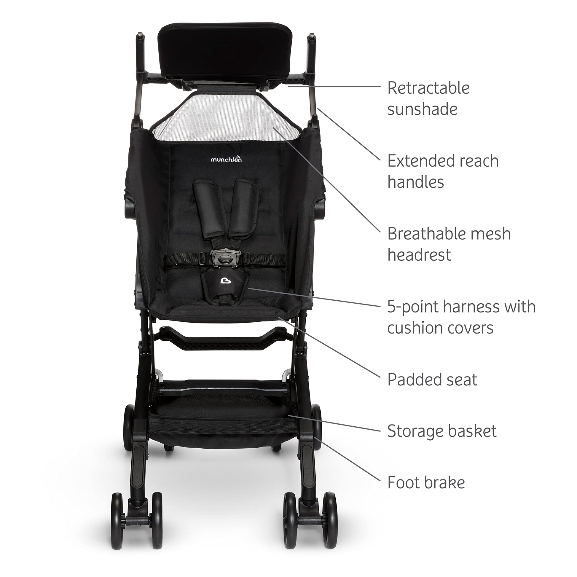 Carriola Munchkin Sparrow Negro Ultra Compacto Ligero para Bebés y Niños Pequeños