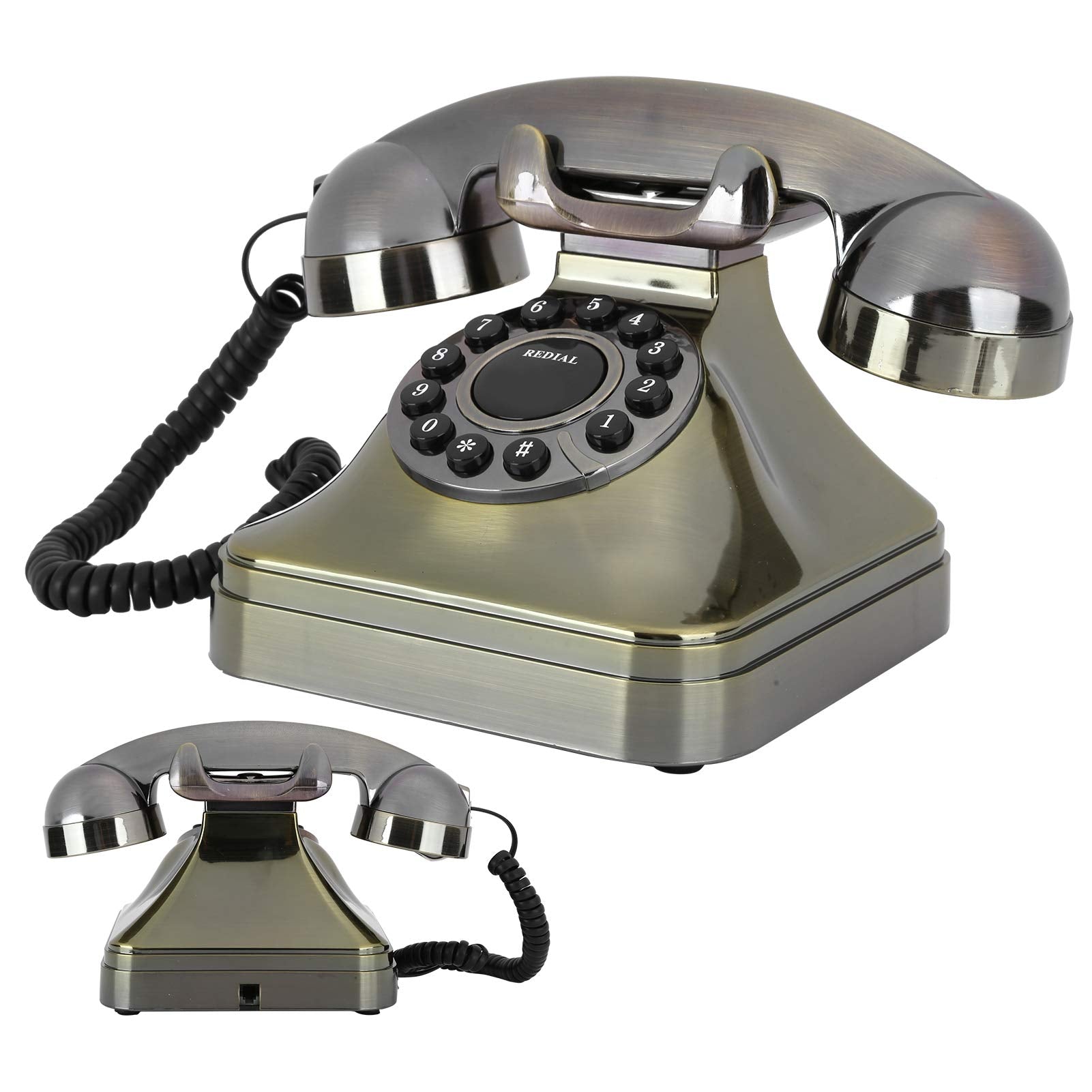 Oumij1 Teléfono Fijo Vintage - Teléfono Retro de Bronce Antiguo - Llamada de Alta Definición - Teléfono Residencial de Botón Grande - para Oficina, Hotel