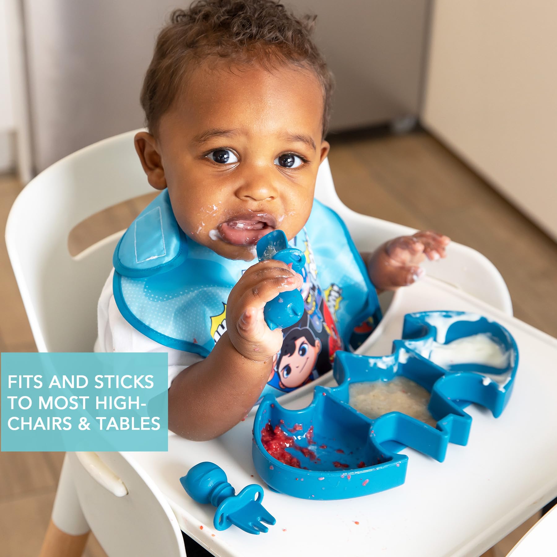 Bumkins - Placa de succión para niños pequeños y bebés, plato de agarre de silicona, bebés y niños, destete LED para bebés, suministros de alimentación para niños, parte inferior adhesiva
