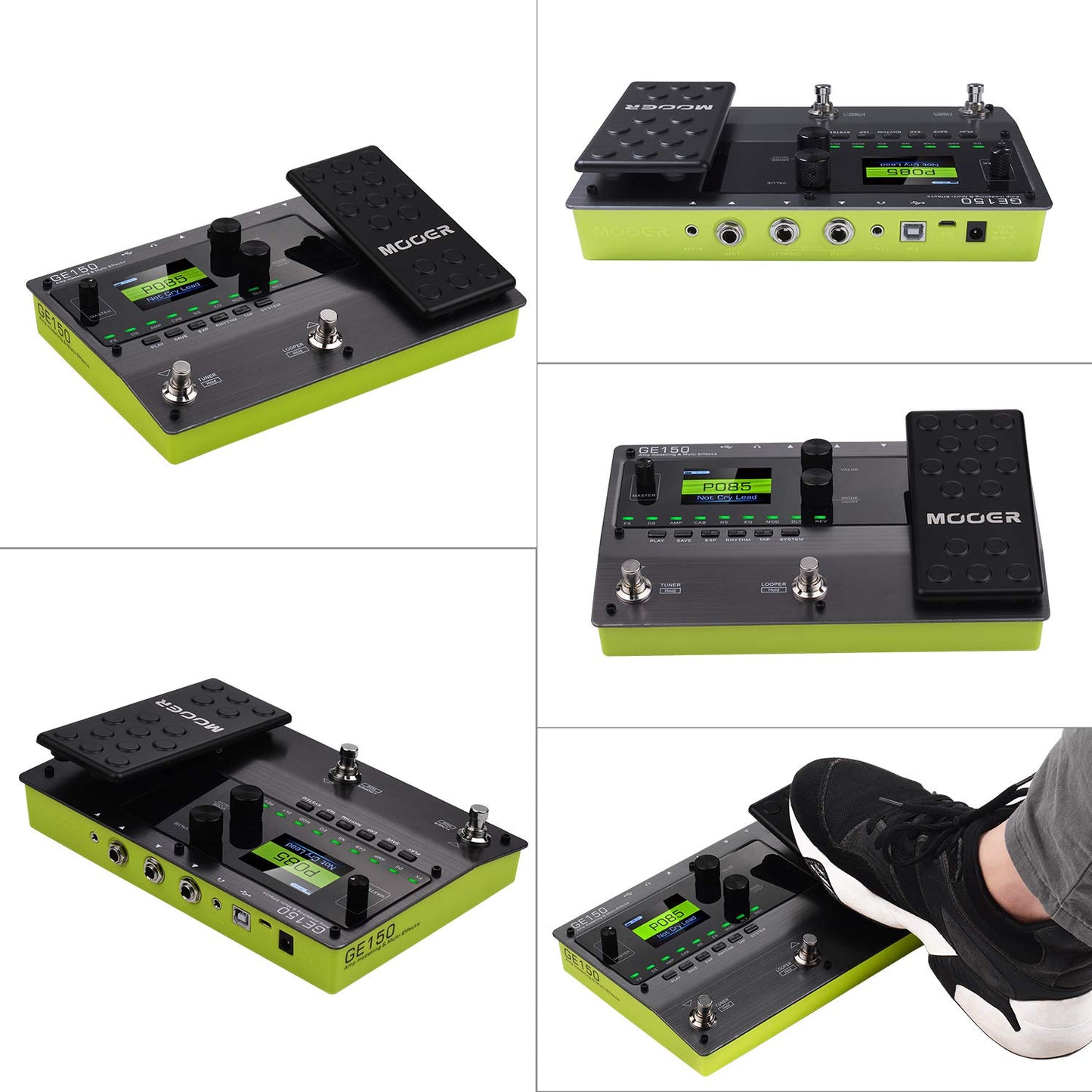 Hosioe GE150 Pedal de Modelado de Amplificador y Efectos múltiples 55 Modelos de Amplificador 151 Efectos 80s Looper 40 Ritmos de batería 10 Metrónomo Tap Tempo Función OTG