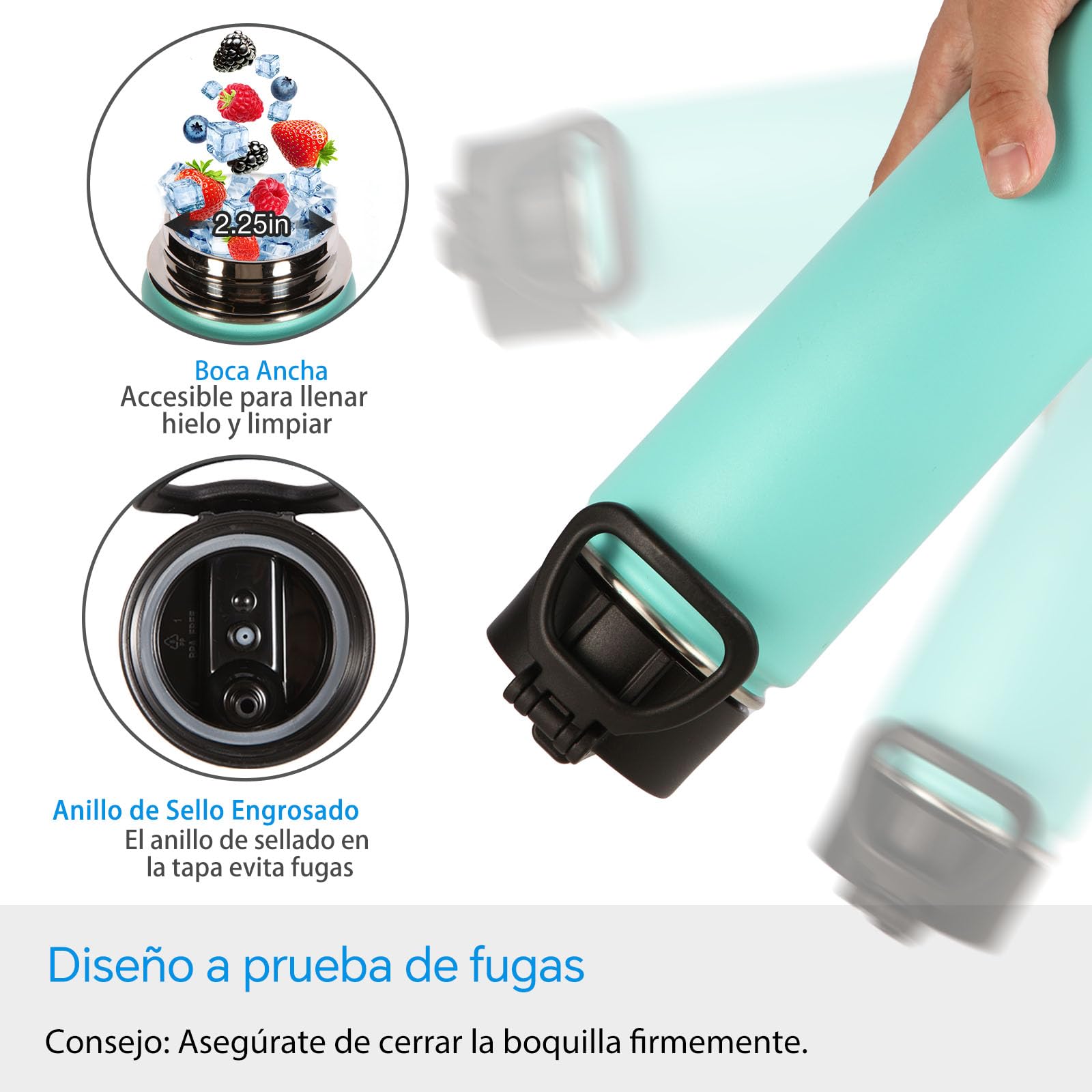 Botellas Deportivas Volhoply Acero Inoxidable Boca Ancha Aisladas con Pajita