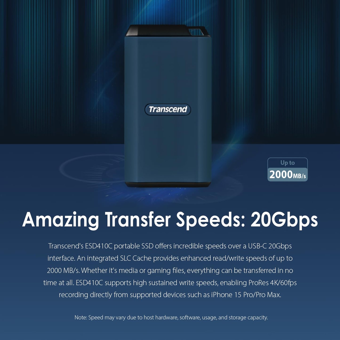 SSD Externo Transcend 1 TB Negro, hasta 2000 MB/s, Compatible con Apple ProRes, IPX5 Resistente al Agua