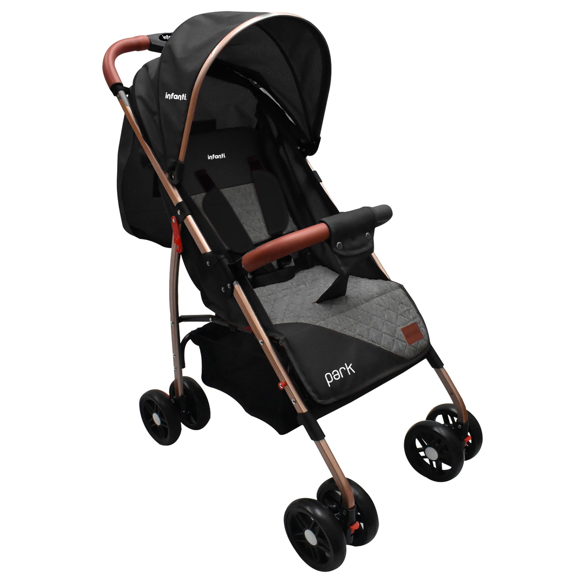 INFANTI | Carriola para Bebe PARK Negro | Carreola con Portabebé - Carriola de Viaje - Carrito para Bebe | Cosas para Bebes 6 Meses hasta 15 kg - Compacta y Plegable | Barra de Seguridad Desmontable