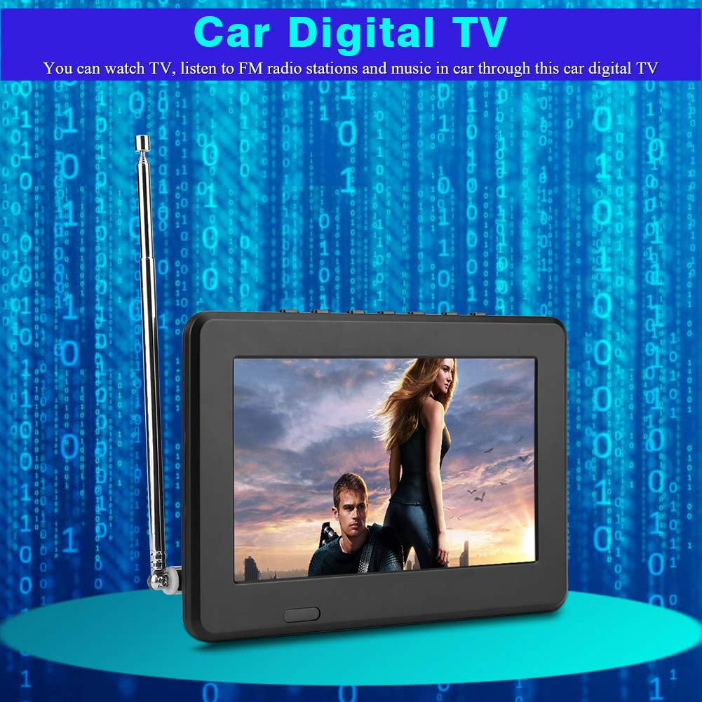 Fosa TV Digital para automóvil, televisión portátil portátil ATSC Televisor estéreo 1080P Reproductor de Video con Radio FM y Soporte de ventosas con Doble Altavoz y Control Remoto (7in)