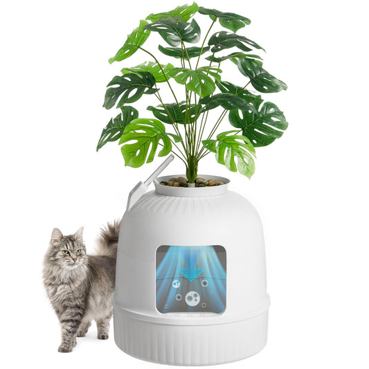 Lifewit Caja de Arena para Gatos con Plantas Ocultas, Plantas Artificiales y Caja de Arena Cerrada para Gatos, ventilación y Filtro de olores, fácil de Limpiar, Color Blanco