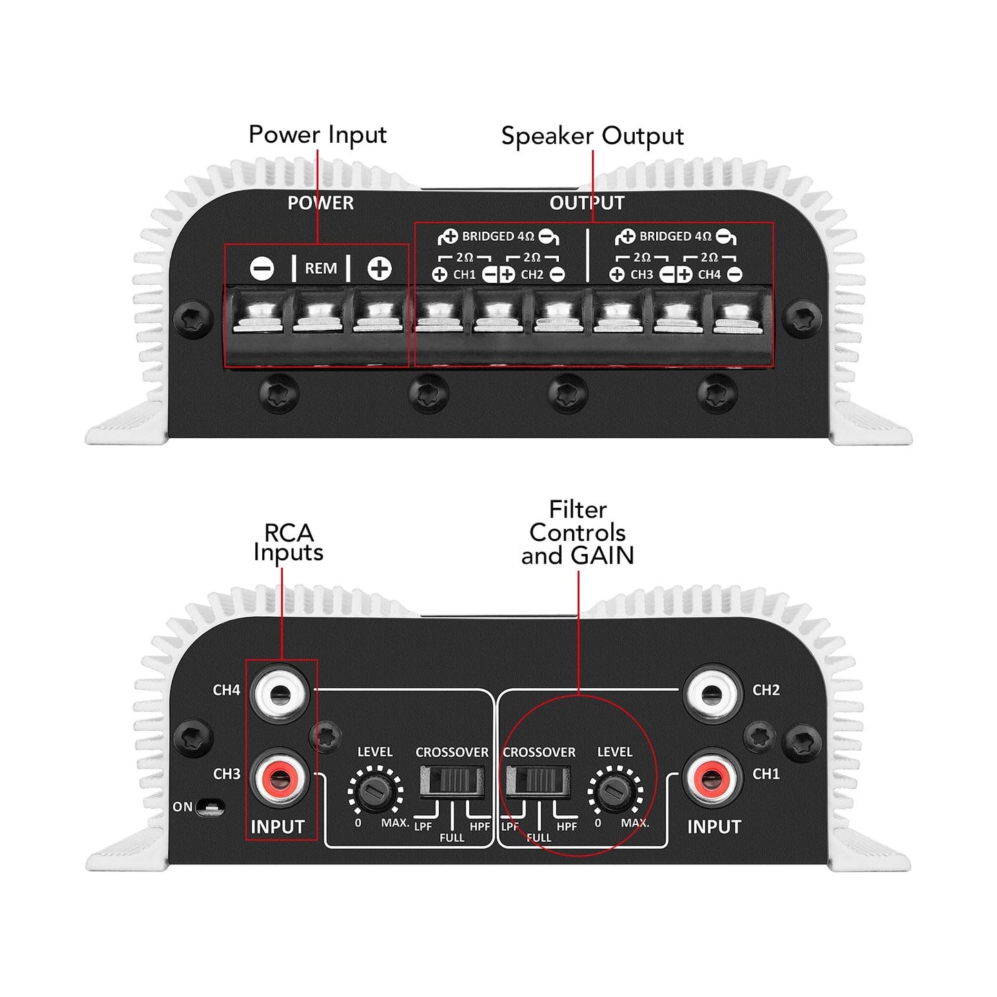 Amplificador de Audio Taramp's TS400X4 Negro Rango Completo 2 Ohmios 4 Canales 400 W Clase D para Auto