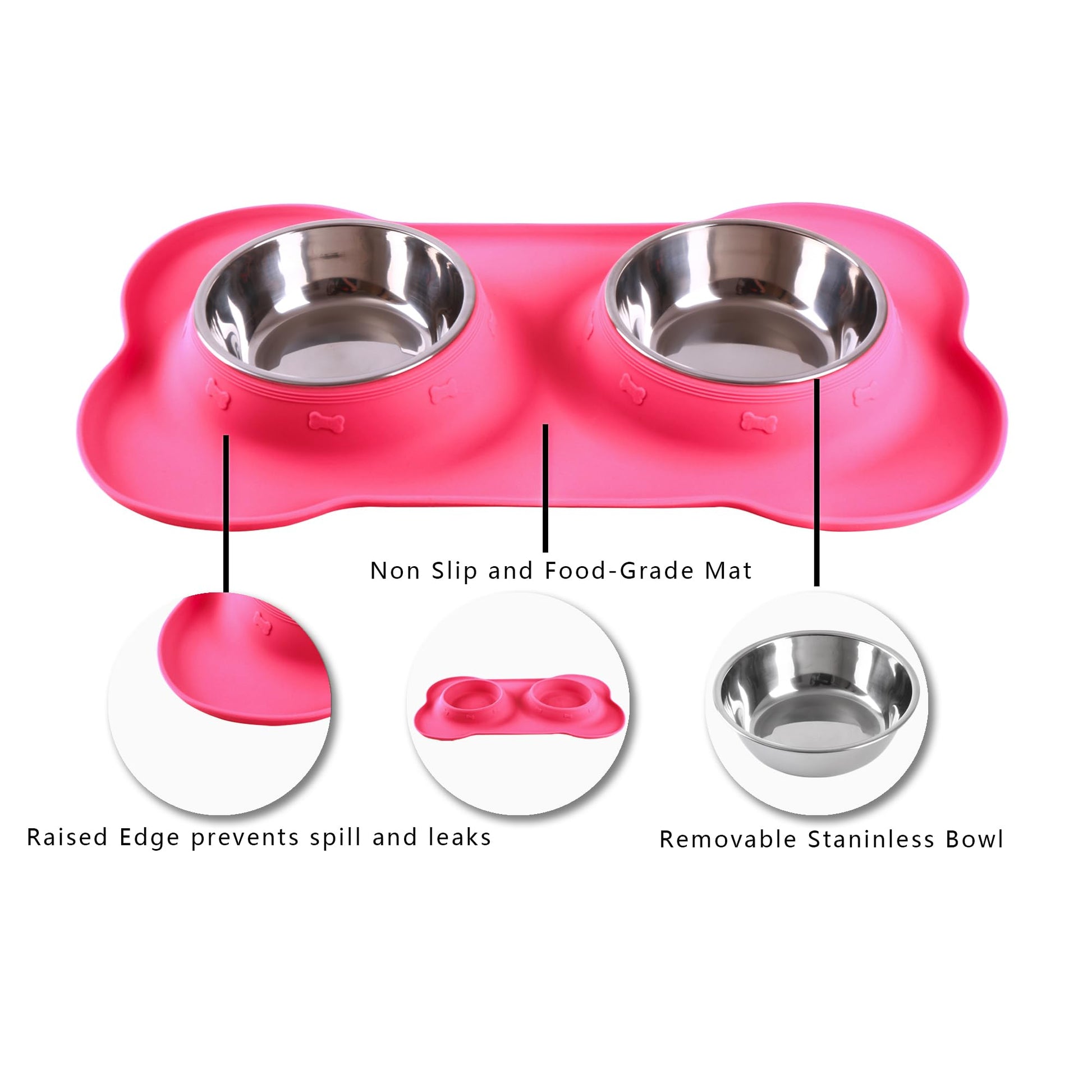Hubulk Pet Dog Bowls 2 Stainless Steel Dog Bowl with No Spill Non-Skid Silicone Mat + Pet Food Scoop Feeder Bowls for Feeding Dogs Cats Puppies Small Medium (S, Pink)
