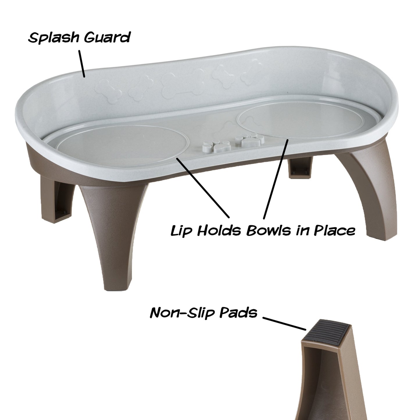 Bandeja Elevada para Mascotas Petmaker Gris con Protector Antisalpicaduras y Patas Antideslizantes
