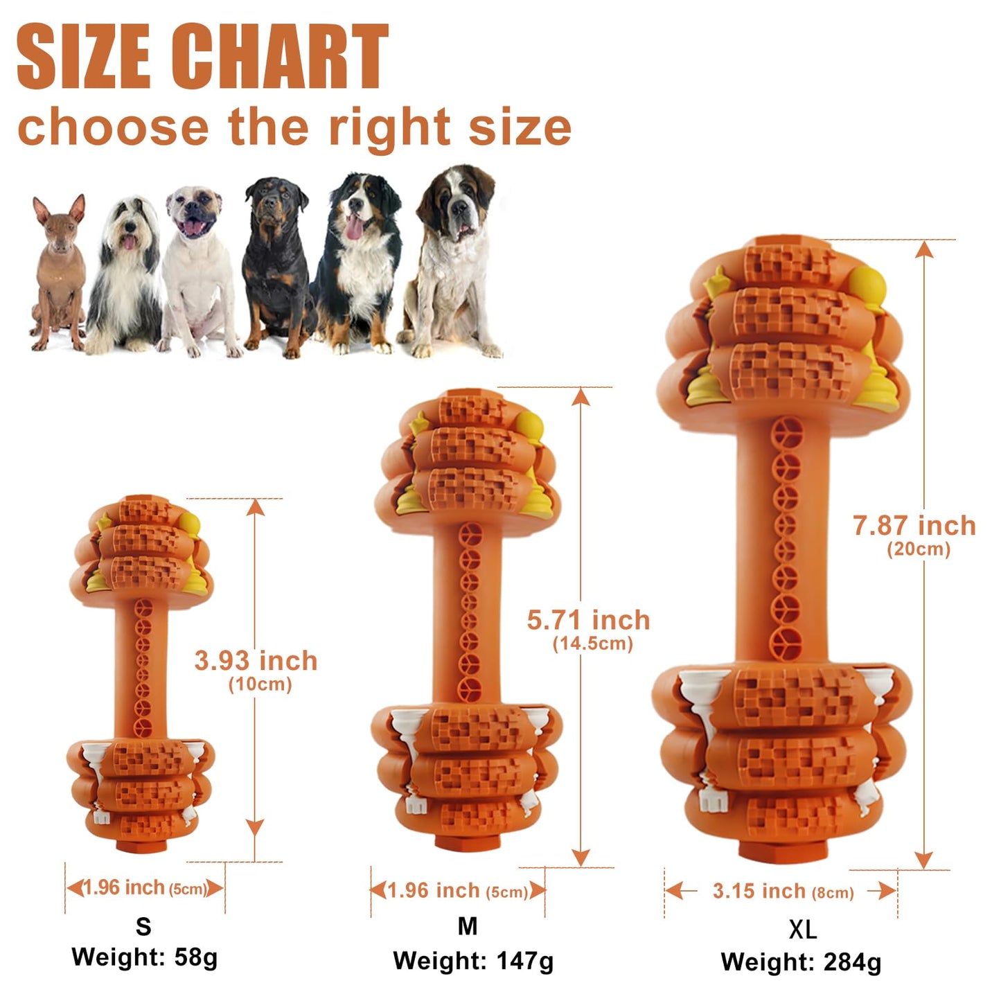 Hswaye Juguetes masticables para perros agresivos, juguete dental no tóxico de grado alimenticio, juguetes indestructibles resistentes y duraderos para perros medianos y grandes. Naranja.