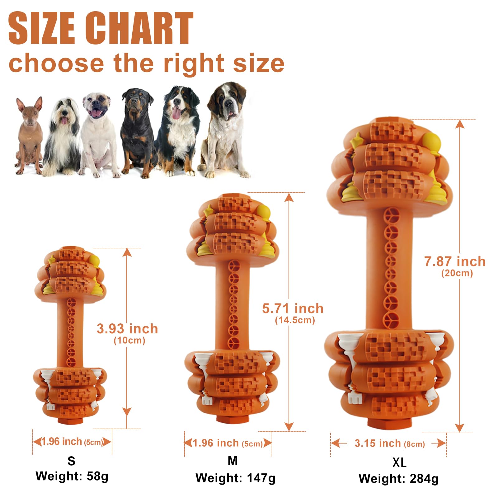 Hswaye Juguetes masticables para perros agresivos, juguete dental no tóxico de grado alimenticio, juguetes indestructibles resistentes y duraderos para perros medianos y grandes. Naranja.