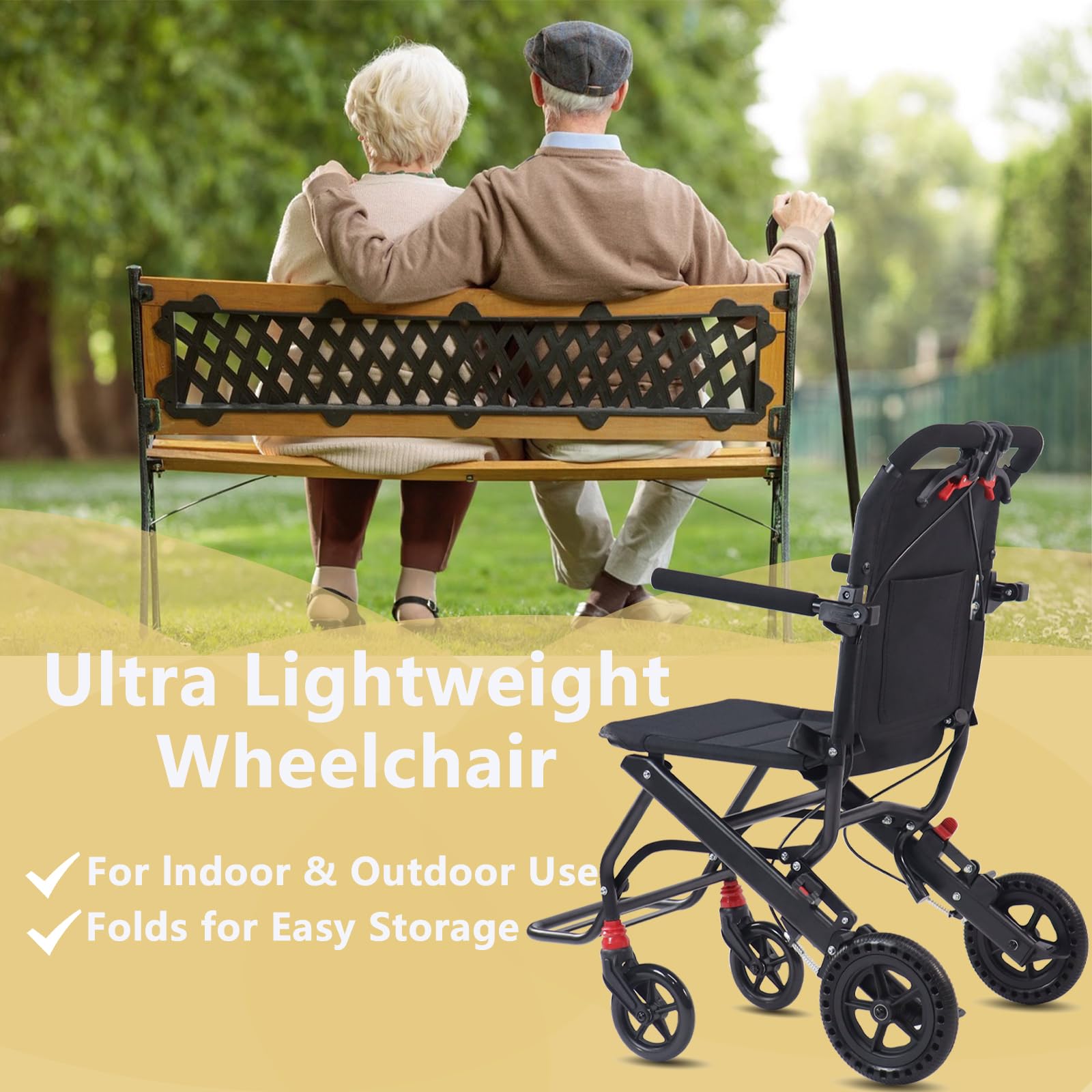 Hopelight- (Solo 14lbs) Silla de ruedas plegable portátil, silla de ruedas de viaje con freno de mano, silla de ruedas ultraligera f