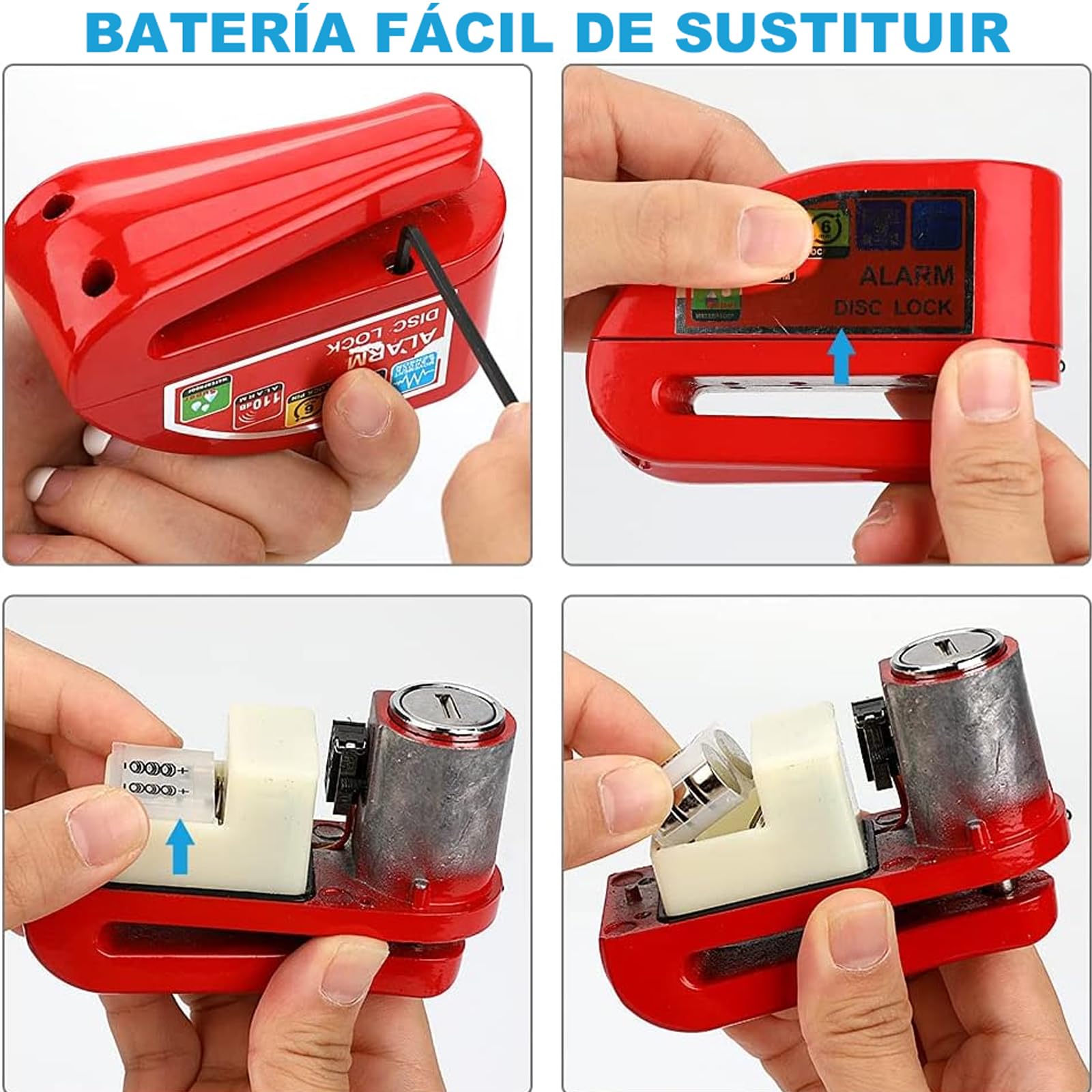 Candado para Motocicleta y Bicicleta, Candado para Motocicleta Universal con Alarma de 110dB Impermeable IP65 Seguro Antirrobo Compatible con Motocicleta Bicicleta etc Vehículos con Llanta de Disco