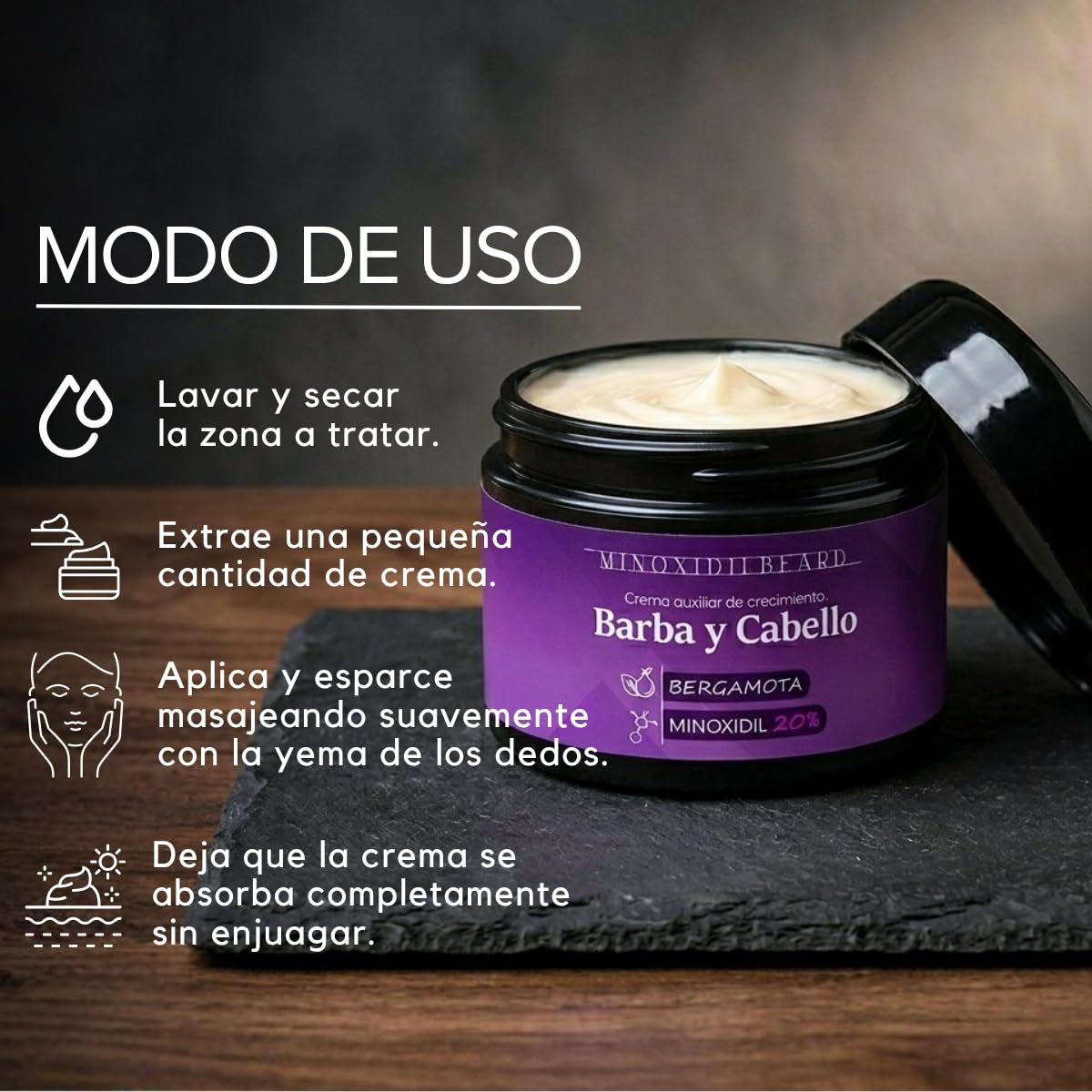 Crema Crecimiento Barba y Cabello Minoxidil 20% Bergamota