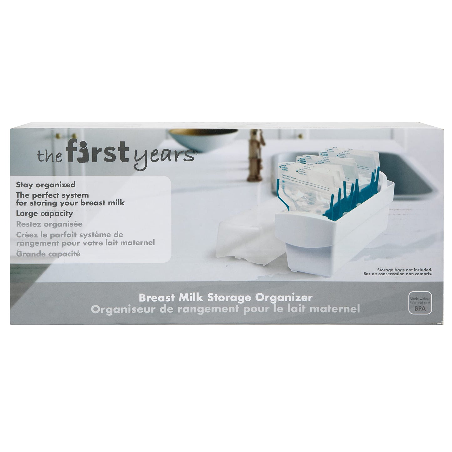 Organizador de Almacenamiento The First Years Blanco para Congelador de Leche Materna, Capacidad para 10 Bolsas, Esencial para Lactancia Materna