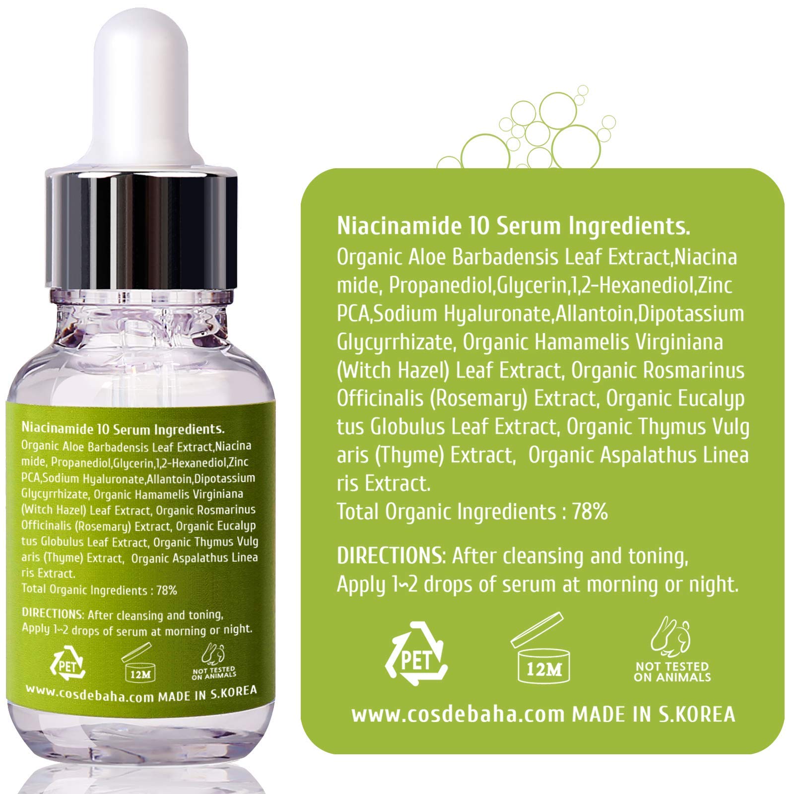 Cos De BAHA 10% Niacinamide Serum 1oz with Zinc 1% & Hyaluronic Acid & Allantoin for Facial - Dark Spot Corrector for Face + Pore Reducer Fade Cream +