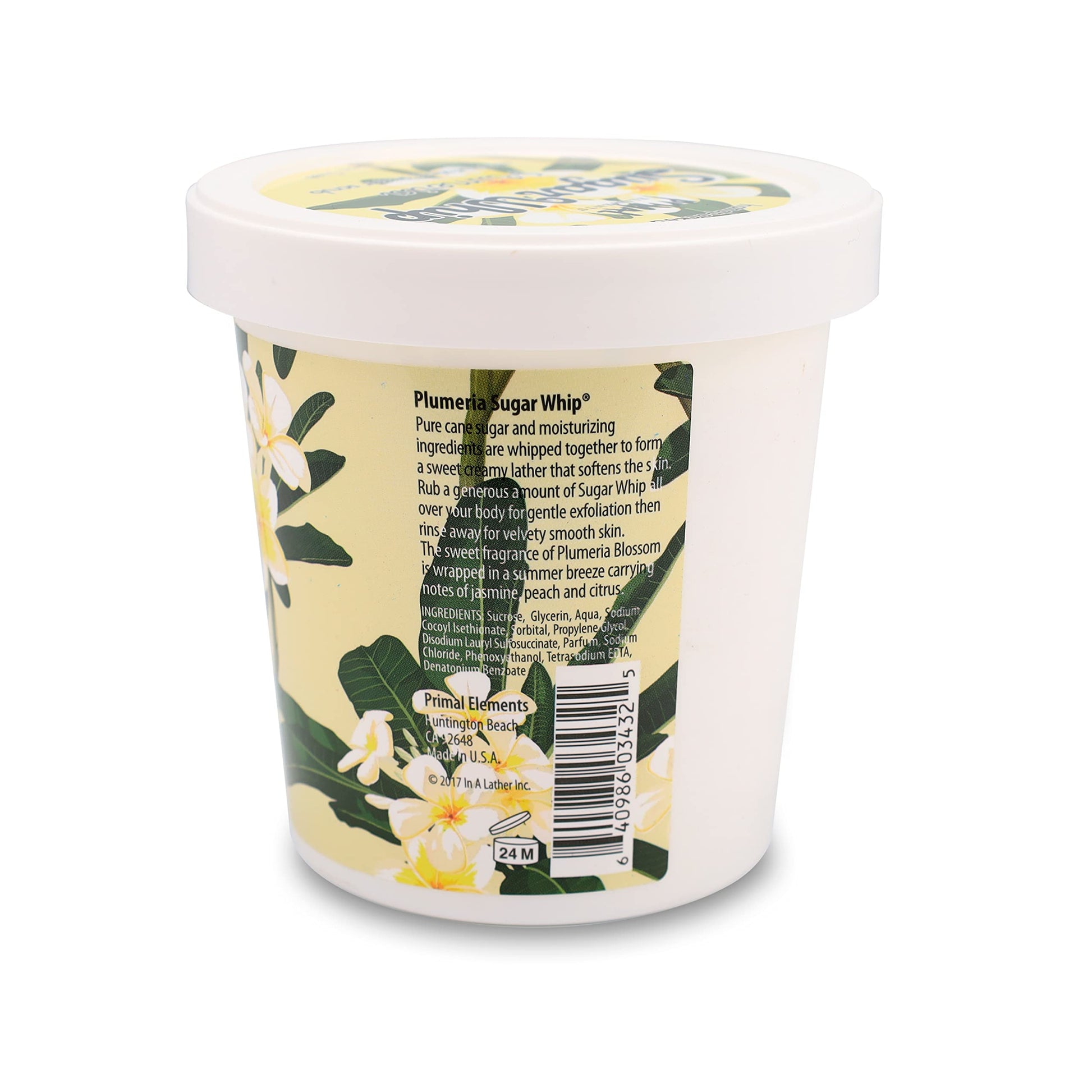 Exfoliante de Azúcar Primal Elements Plumeria 10 Onzas