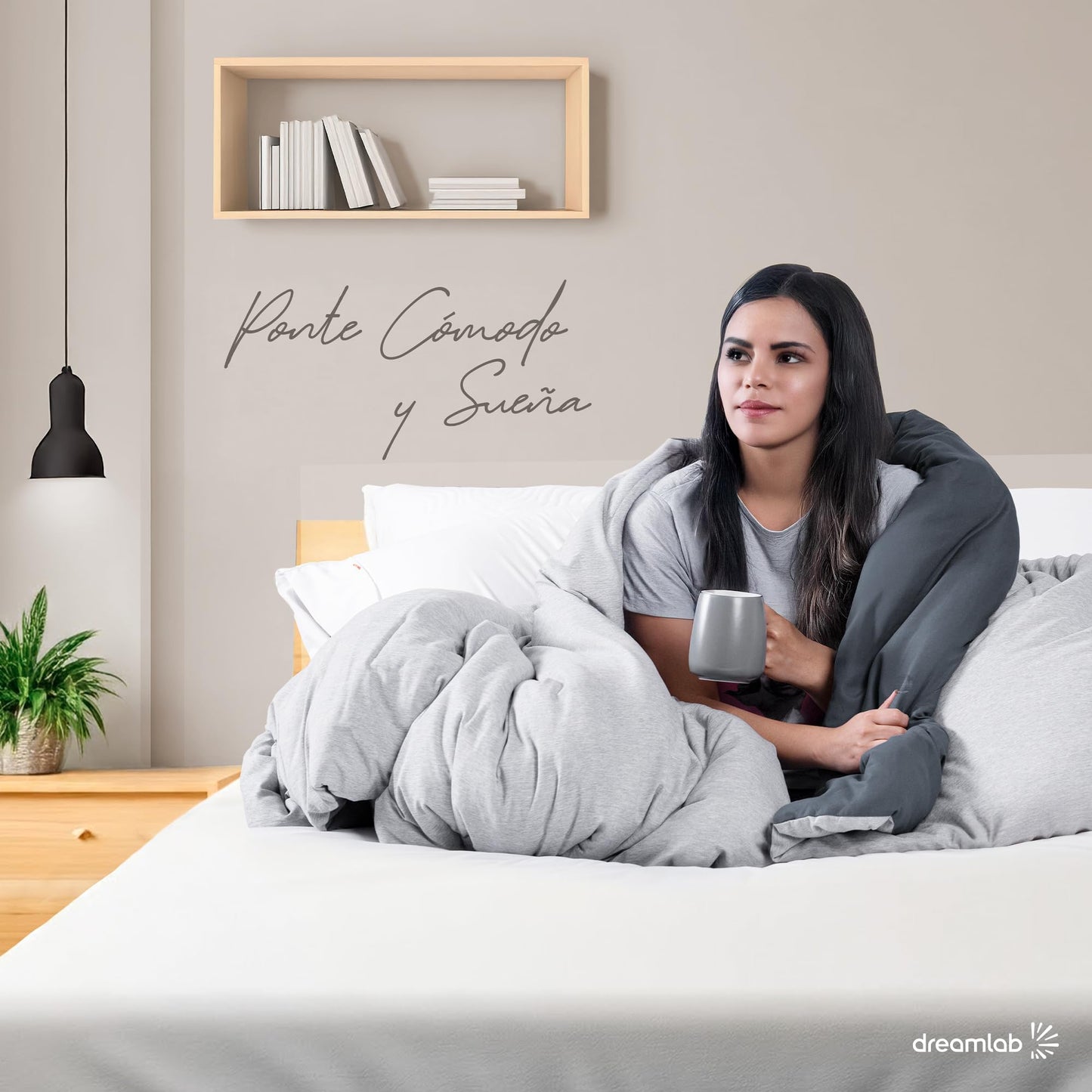 Dreamlab Edredón Acolchado para Toda Estación. Relleno de Microfibras Recubiertas con Gel. Lavado a Máquina. Usar como Edredón o con Funda Duvet. Hipoalergénico.(Gris Jaspeado,Matrimonial 195 x 223cm)