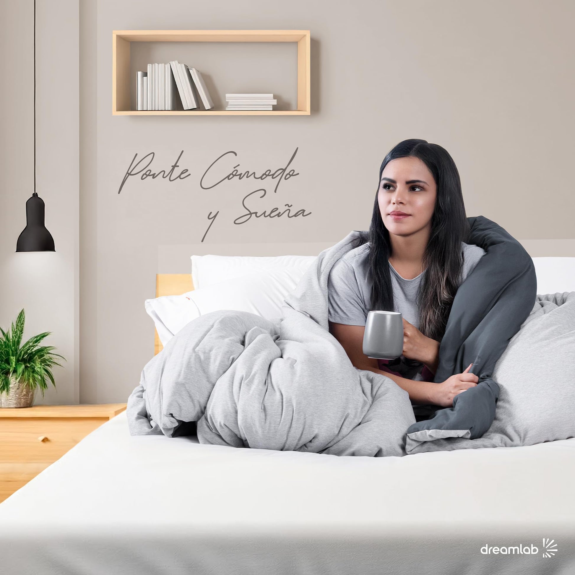 Dreamlab Edredón Acolchado para Toda Estación. Relleno de Microfibras Recubiertas con Gel. Lavado a Máquina. Usar como Edredón o con Funda Duvet. Hipoalergénico.(Gris Jaspeado,Matrimonial 195 x 223cm)