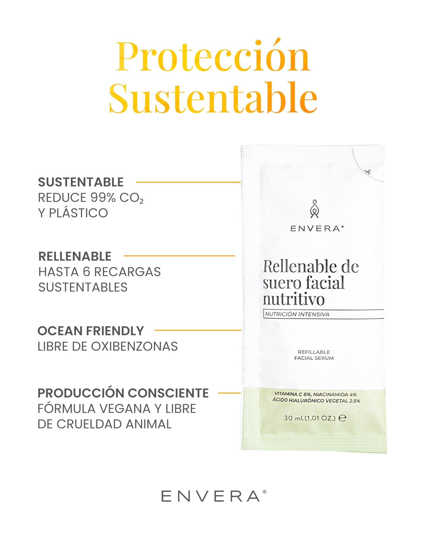 Suero Facial ENVERA Nutritivo 3 en 1 con Vitamina C y Niacinamida, 50ml Vegano y Cruelty Free