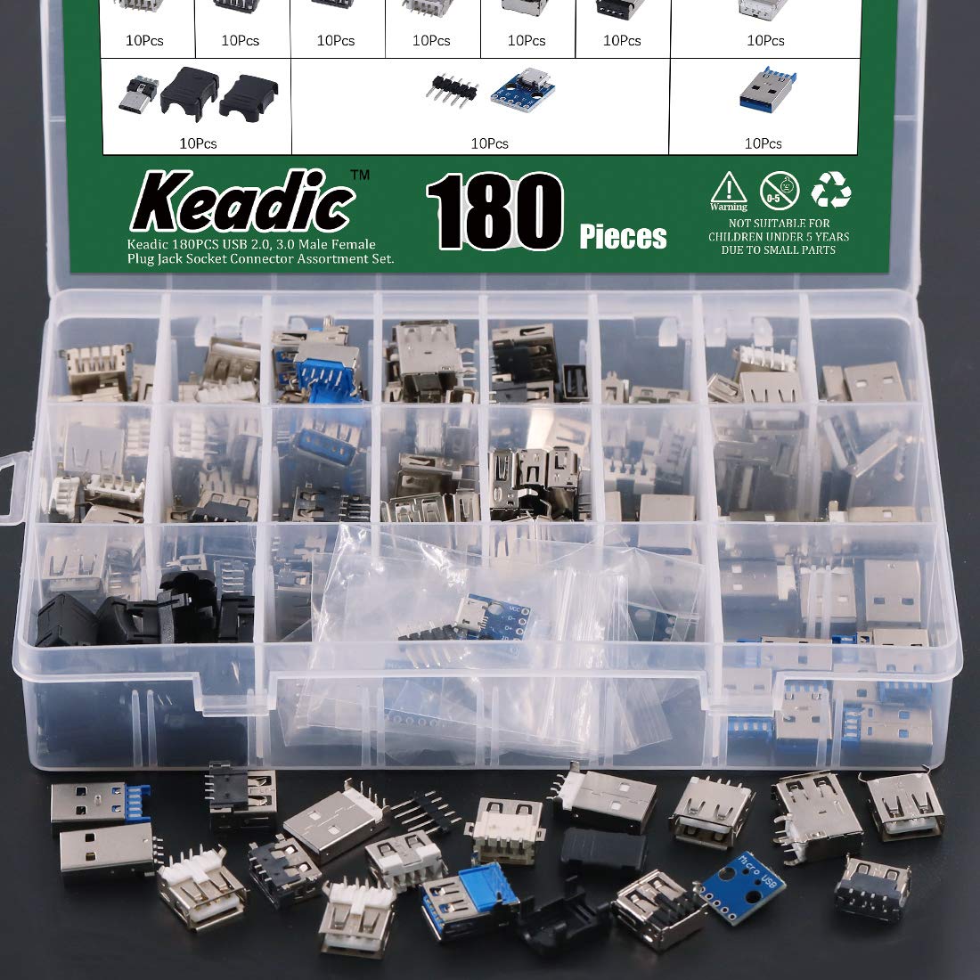 Juego de Conectores Micro USB y USB 3.0 Keadic Negro Diferentes Tamaños para PC y Tablet