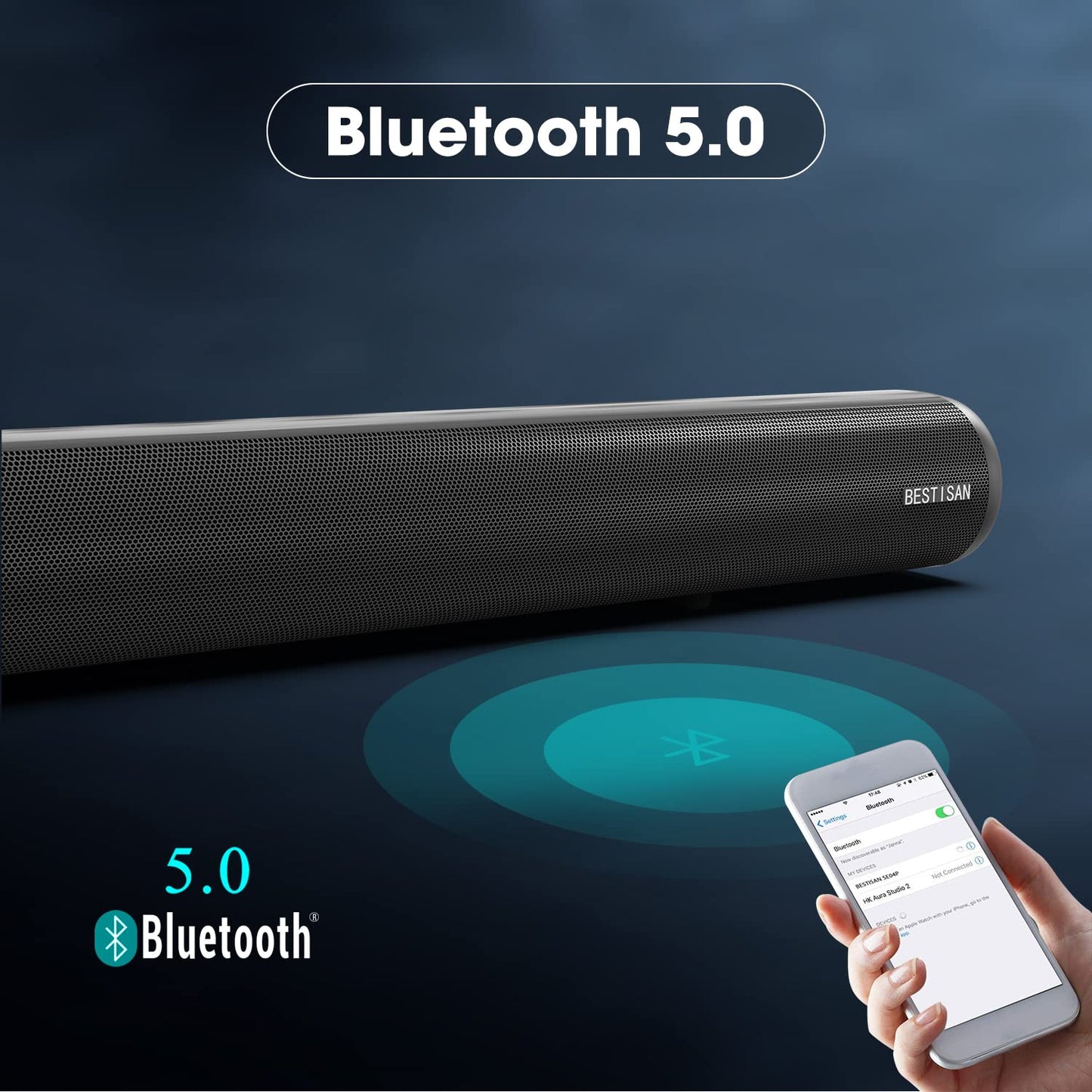 BESTISAN Barras de sonido para TV, con cable e inalámbrico, Bluetooth 5.0, barra de sonido de 34 pulgadas, barra de sonido para cine en casa, conexión HDMI-ARC/óptica/coaxial/AUX/USB/Bluetooth,