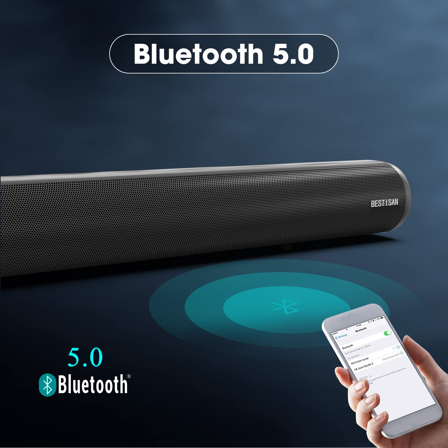 BESTISAN Barras de sonido para TV, con cable e inalámbrico, Bluetooth 5.0, barra de sonido de 34 pulgadas, barra de sonido para cine en casa, conexión HDMI-ARC/óptica/coaxial/AUX/USB/Bluetooth,
