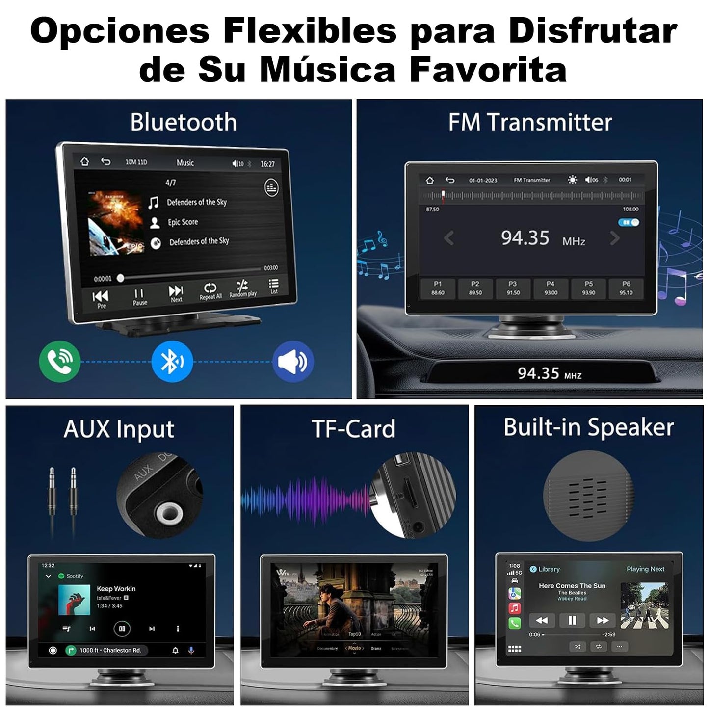 HXEIR Autoestéreo para Carro Portátil de 9 Pulgadas con 2K Dashcam, CarPlay inalámbrico, Android Auto, WiFi, GPS, Bluetooth, Mirror Link