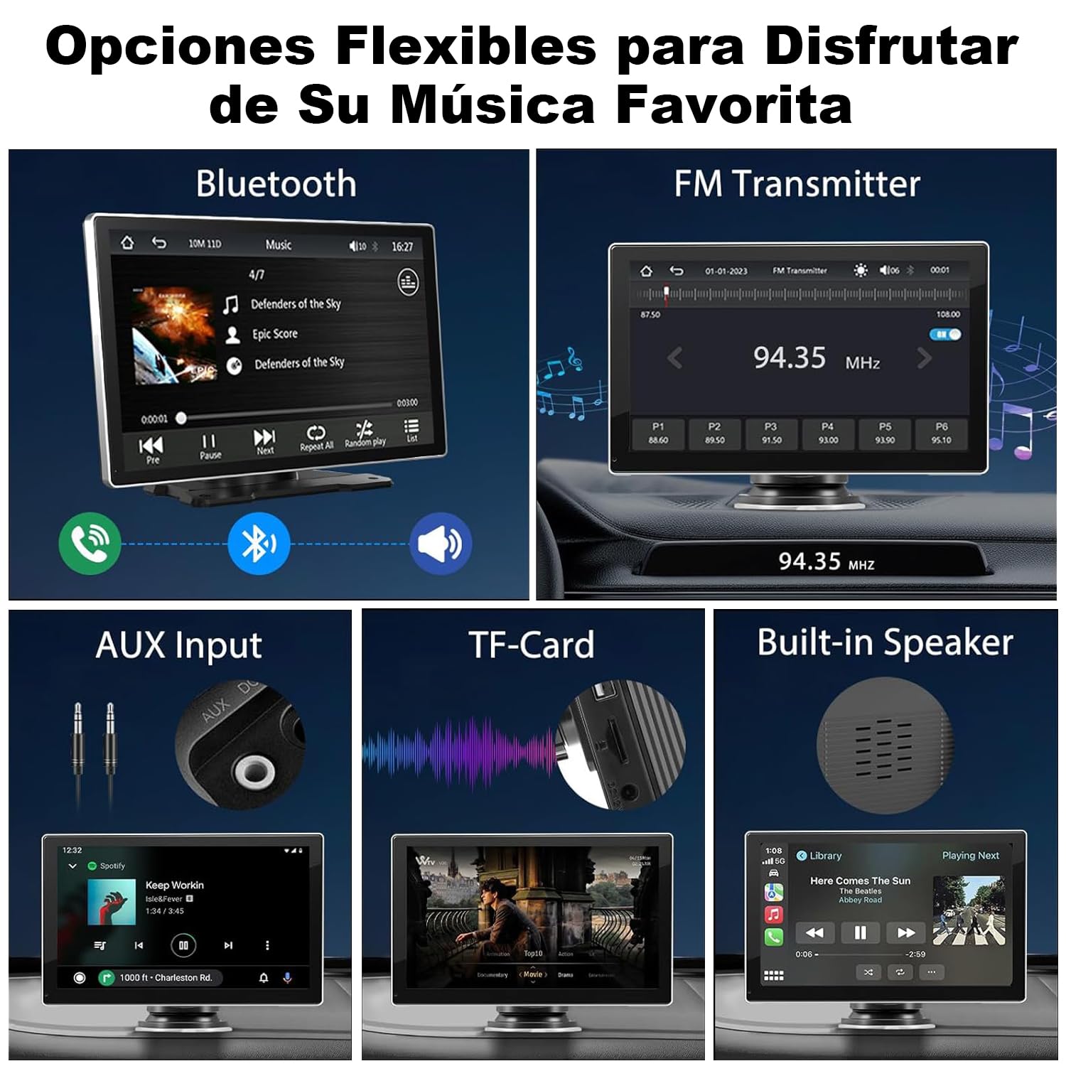 HXEIR Autoestéreo para Carro Portátil de 9 Pulgadas con 2K Dashcam, CarPlay inalámbrico, Android Auto, WiFi, GPS, Bluetooth, Mirror Link