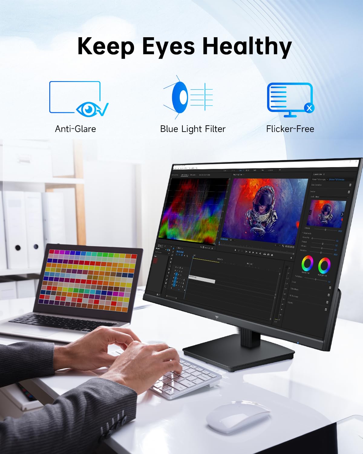 KTC - Monitor de computadora de 27" - Pantalla QHD (2560 x 1440), hasta 120Hz, panel IPS, 123% sRGB, HDMI 2.0 x 2 y DP 1.4 x1, sincronización adaptativa, pantalla amigable para los ojos, monitores de