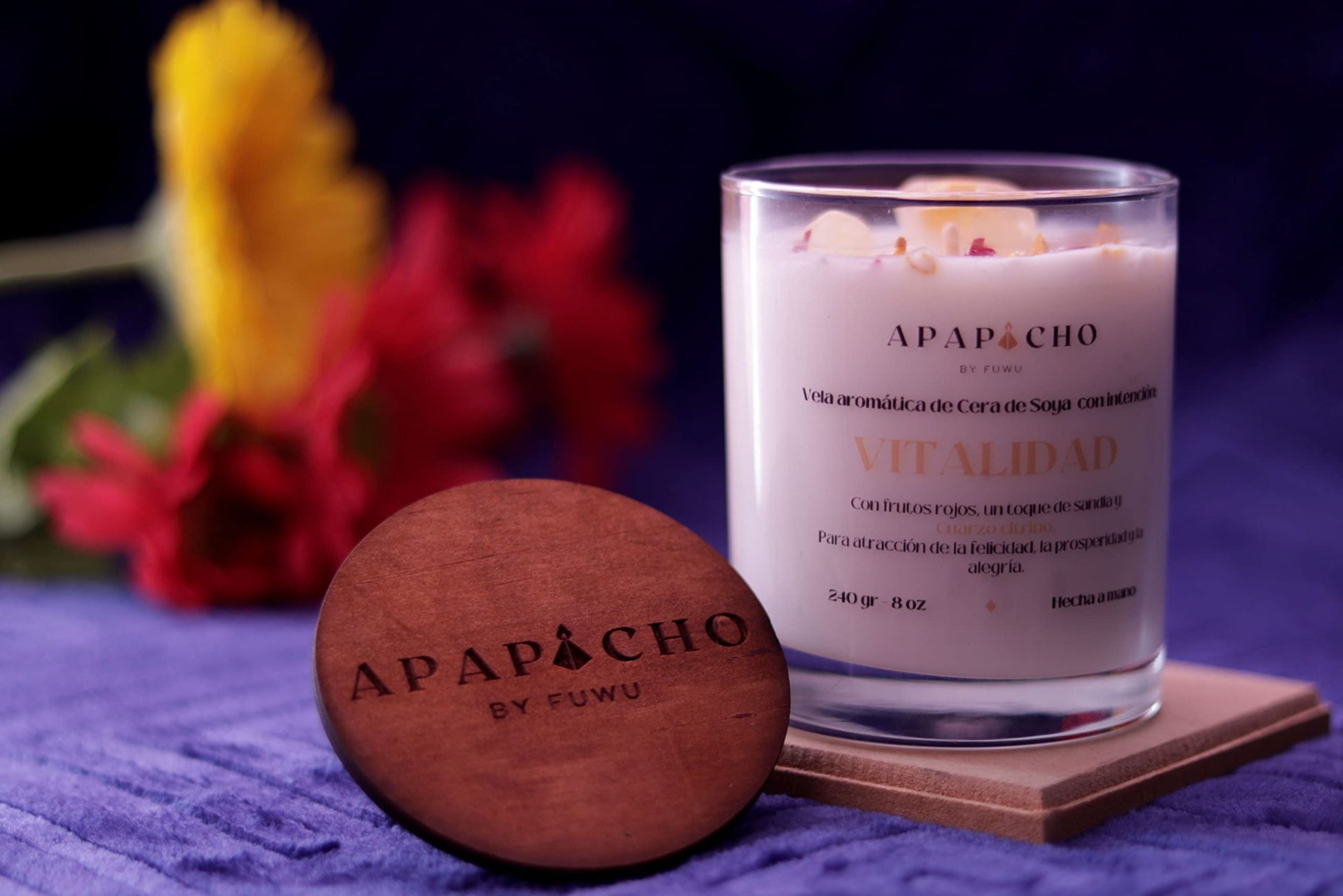 Fuwu, velas aromaticas relajantes de cera de soya con cuarzos naturales, velas decorativas hechas a mano con hierbas de olor, aromatizantes para hogar, velas aromaticas (Frutos rojos con sandía)