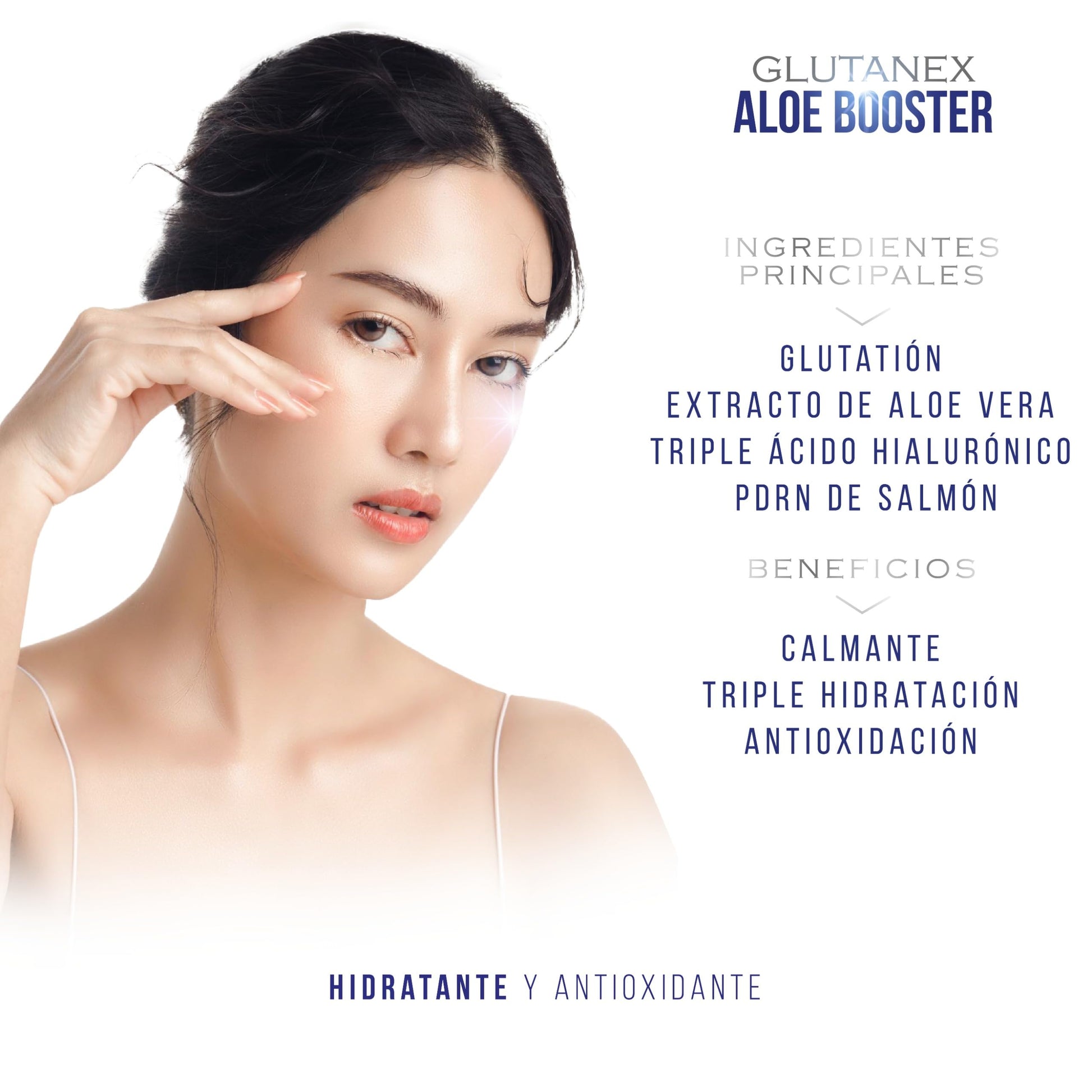 GLUTANEX™ ALOE BOOSTER Crema Gel Calmante, Hidratante, Reparadora y Antioxidante con Glutatión, PDRN de Salmón, Pantenol, Extracto de Aloe Vera y Triple Ácido Hialurónico (200ml.) De Corea del Sur.